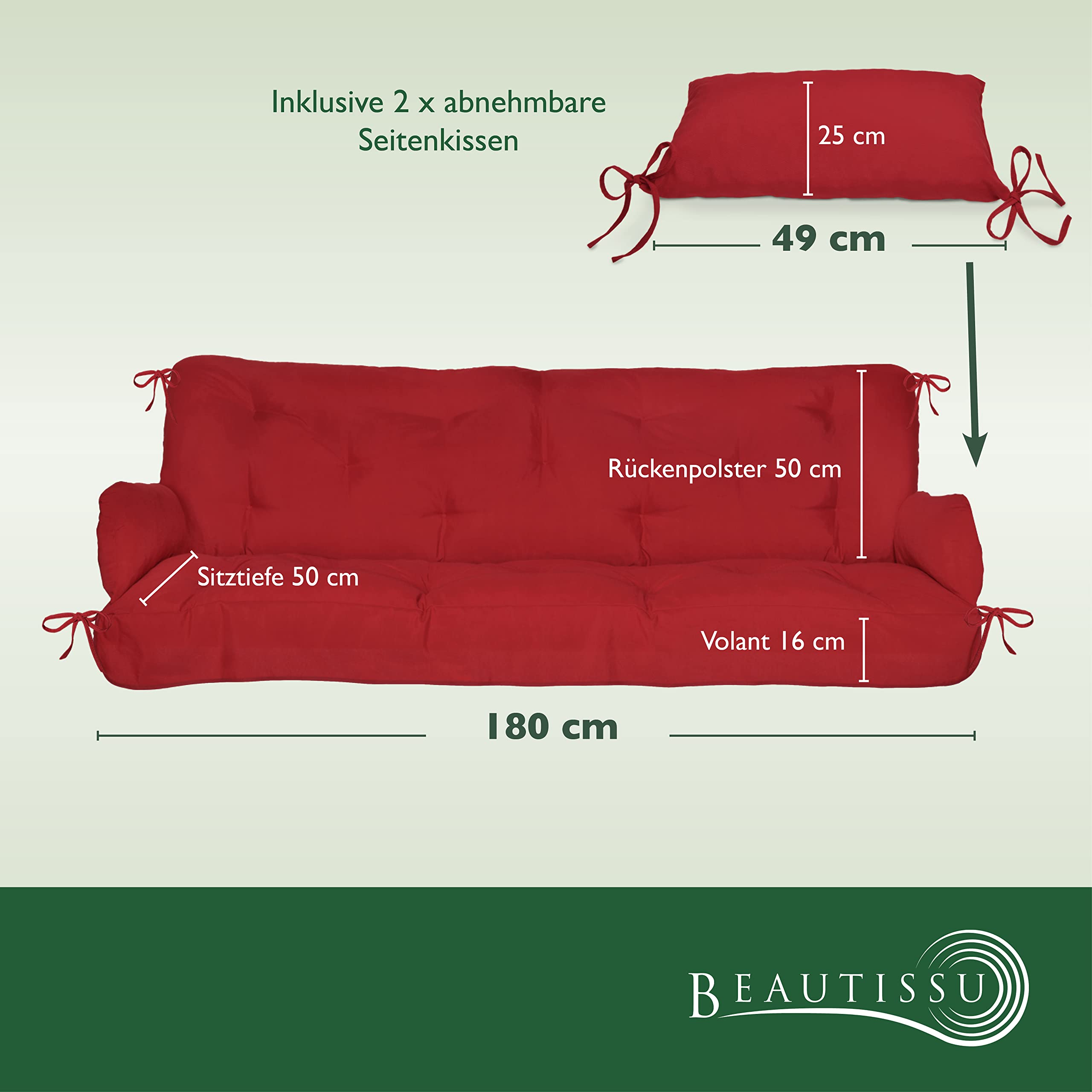 Beautissu Sitzkissen für Hollywoodschaukel 180x50x8cm Flair HS