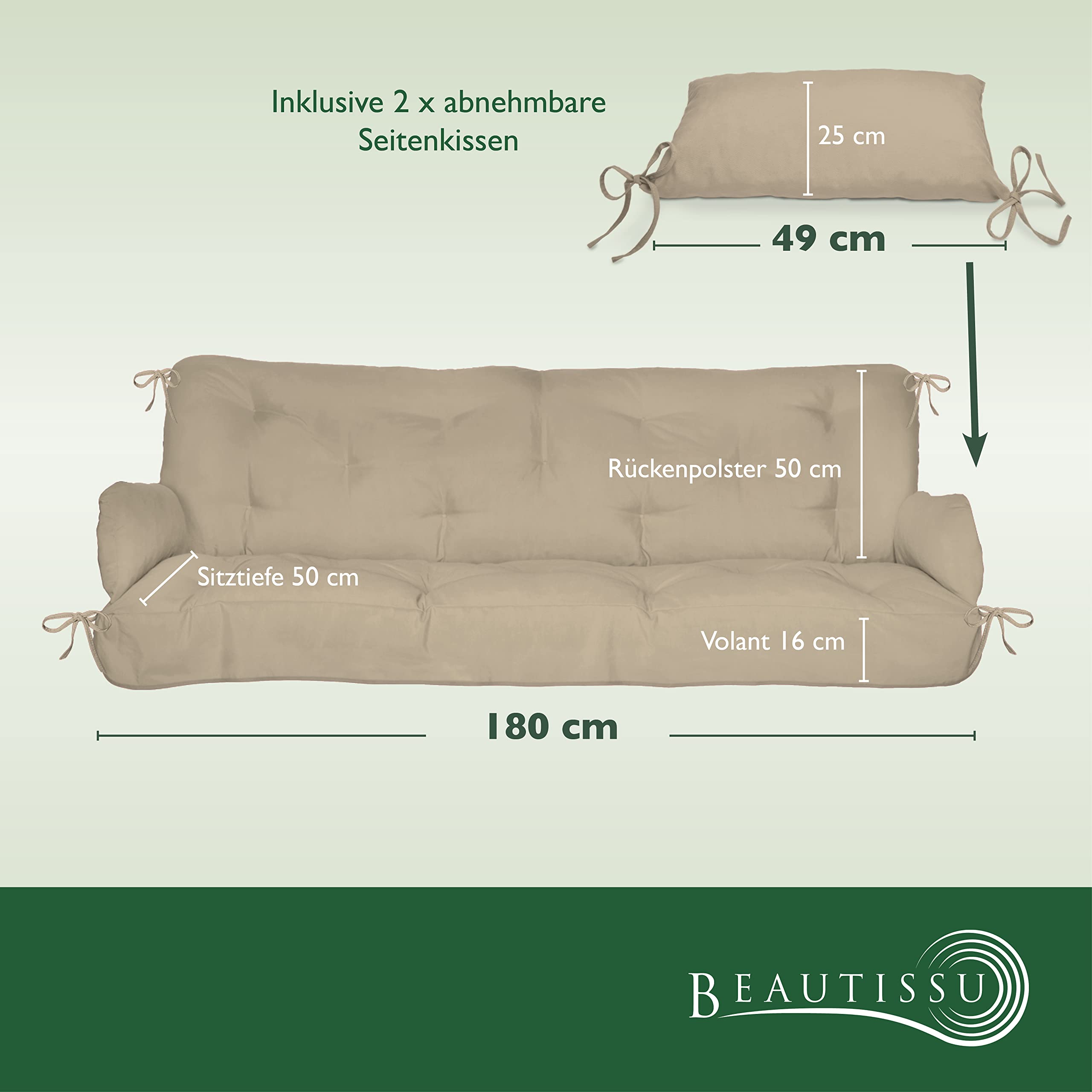 Beautissu Sitzkissen für Hollywoodschaukel 180x50x8cm Flair HS