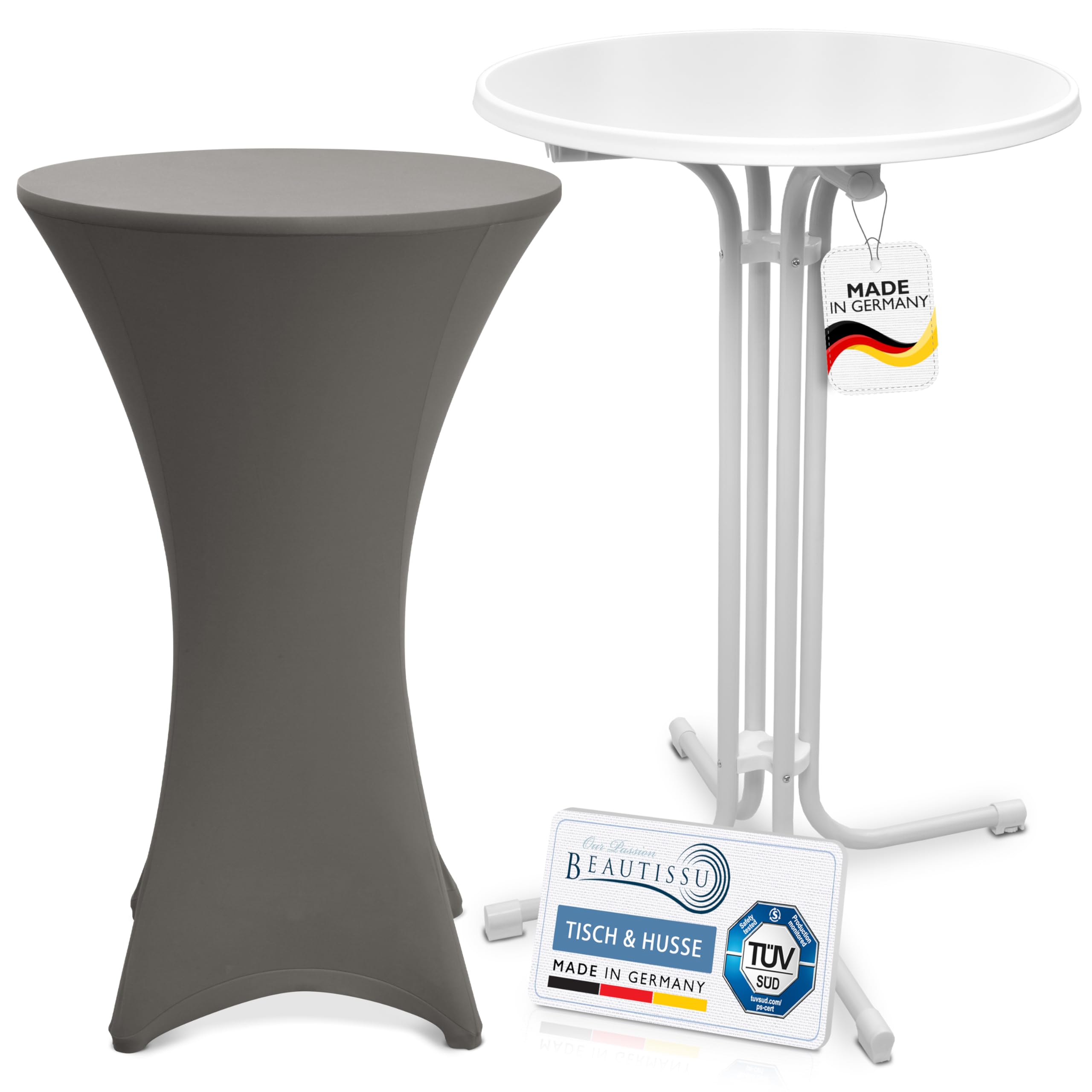 Beautissu Stehtisch mit Husse im Set – in div. Farben & Größen - Sylt & Stella