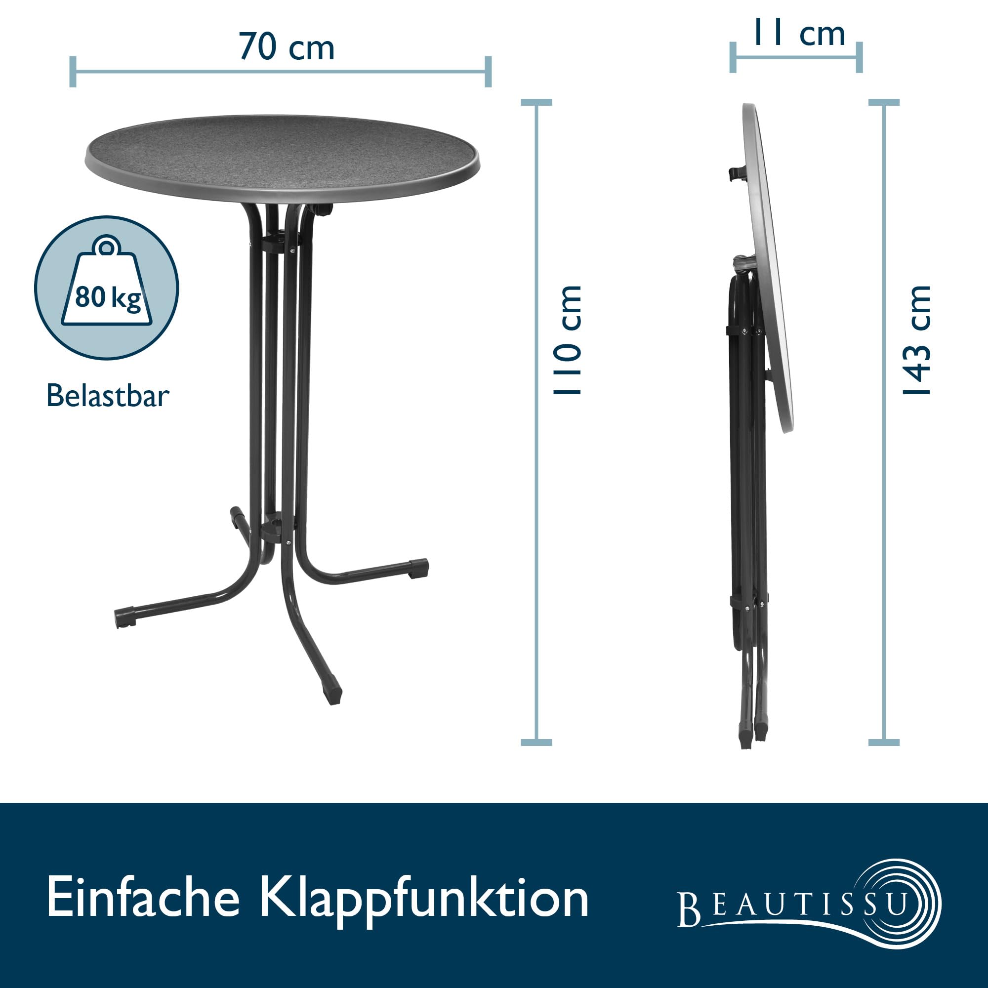 Beautissu Stehtisch klappbar Bellini