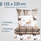 Beautissu Biber Bettwäsche 2tlg Winter Rentiermotiv 100% Baumwolle