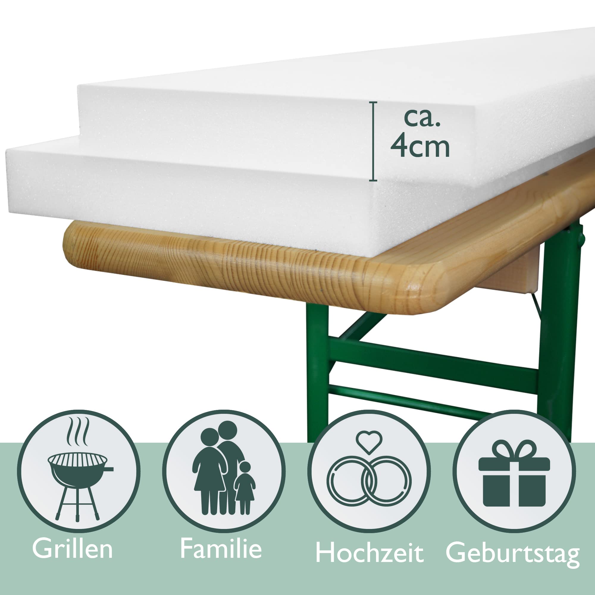 Beautissu 2er Set Bierbank Auflage Schaumstoff
