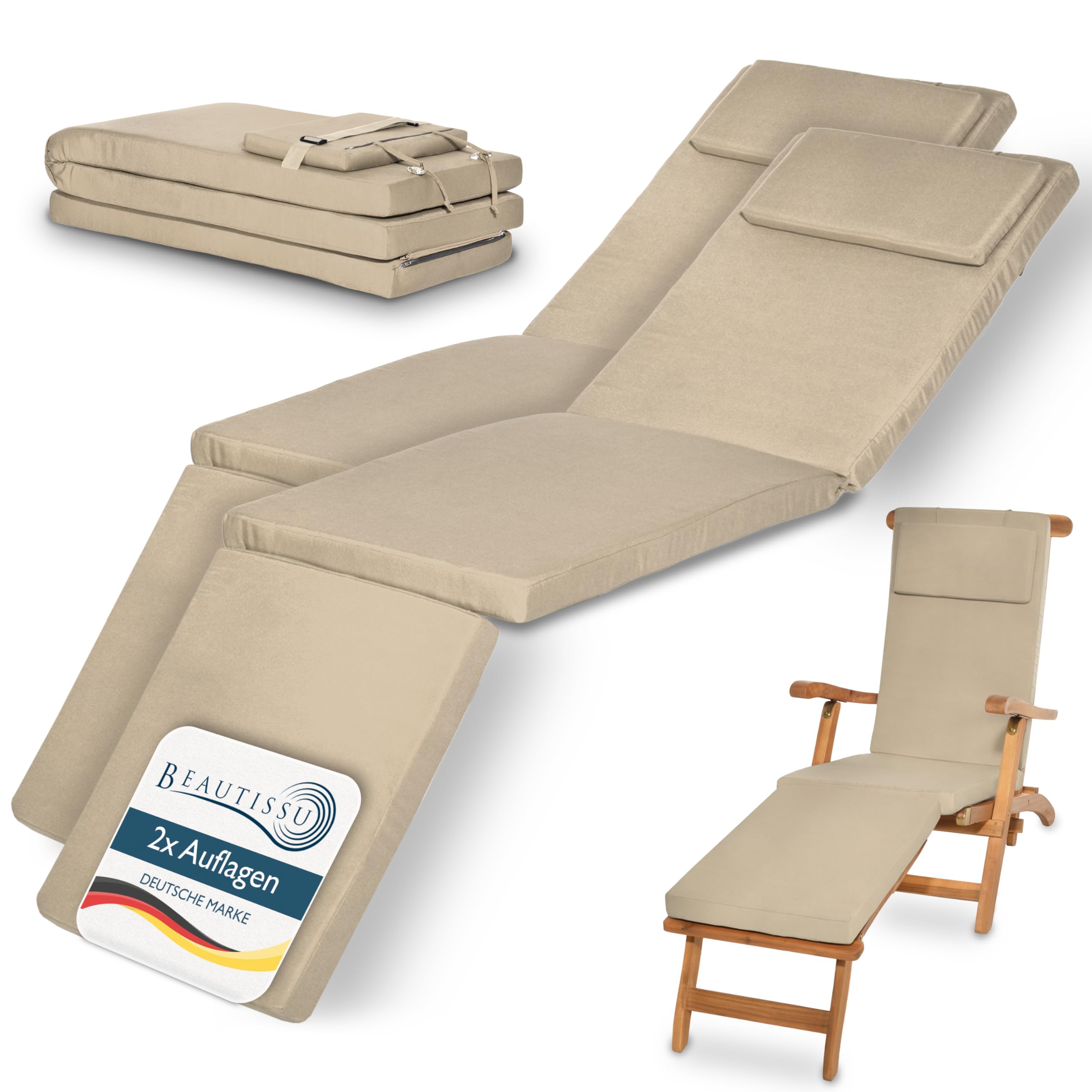 Beautissu Luxus Deckchair Auflage Sonnenliege 175x45x5cm LoftLux DC