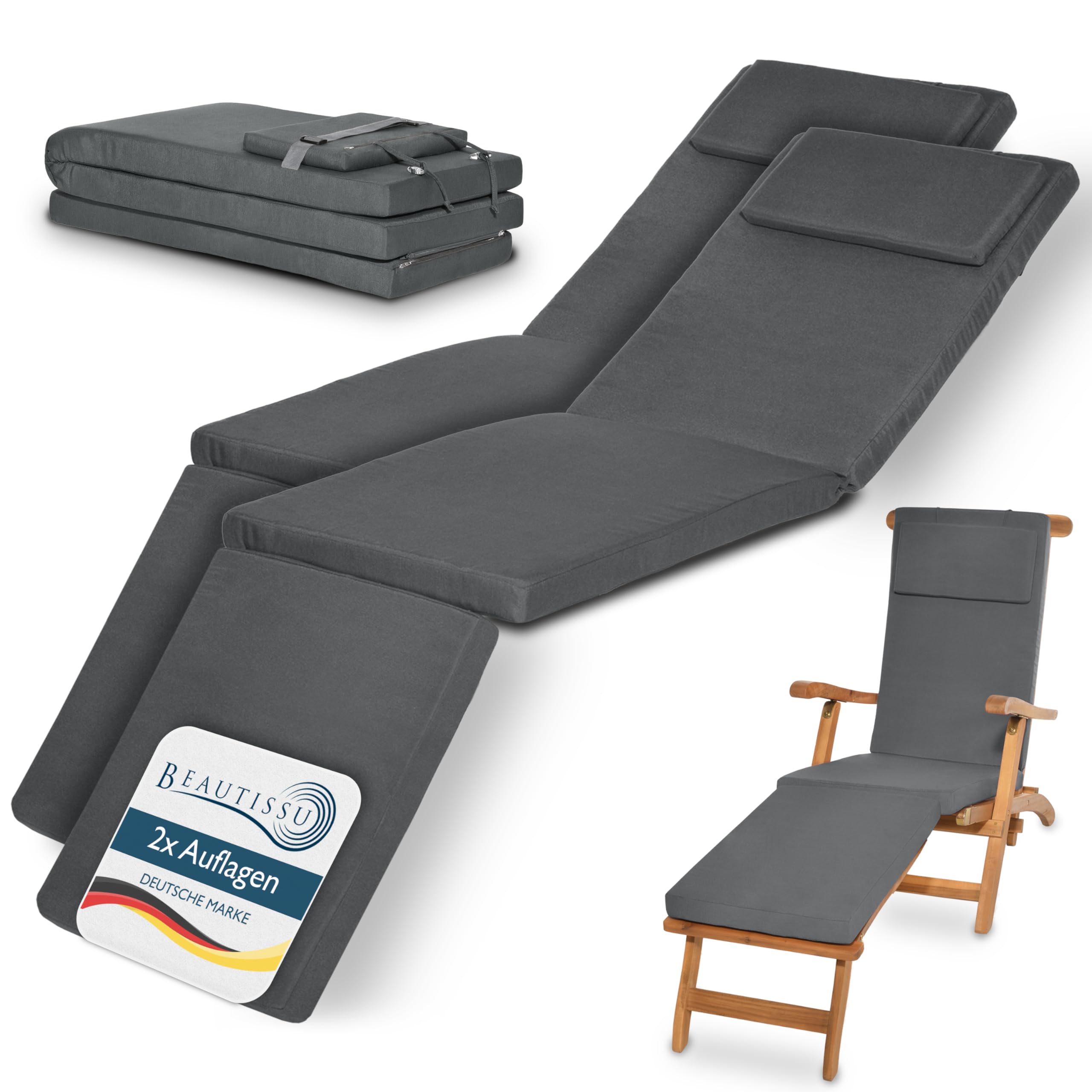 Beautissu Luxus Deckchair Auflage Sonnenliege 175x45x5cm LoftLux DC