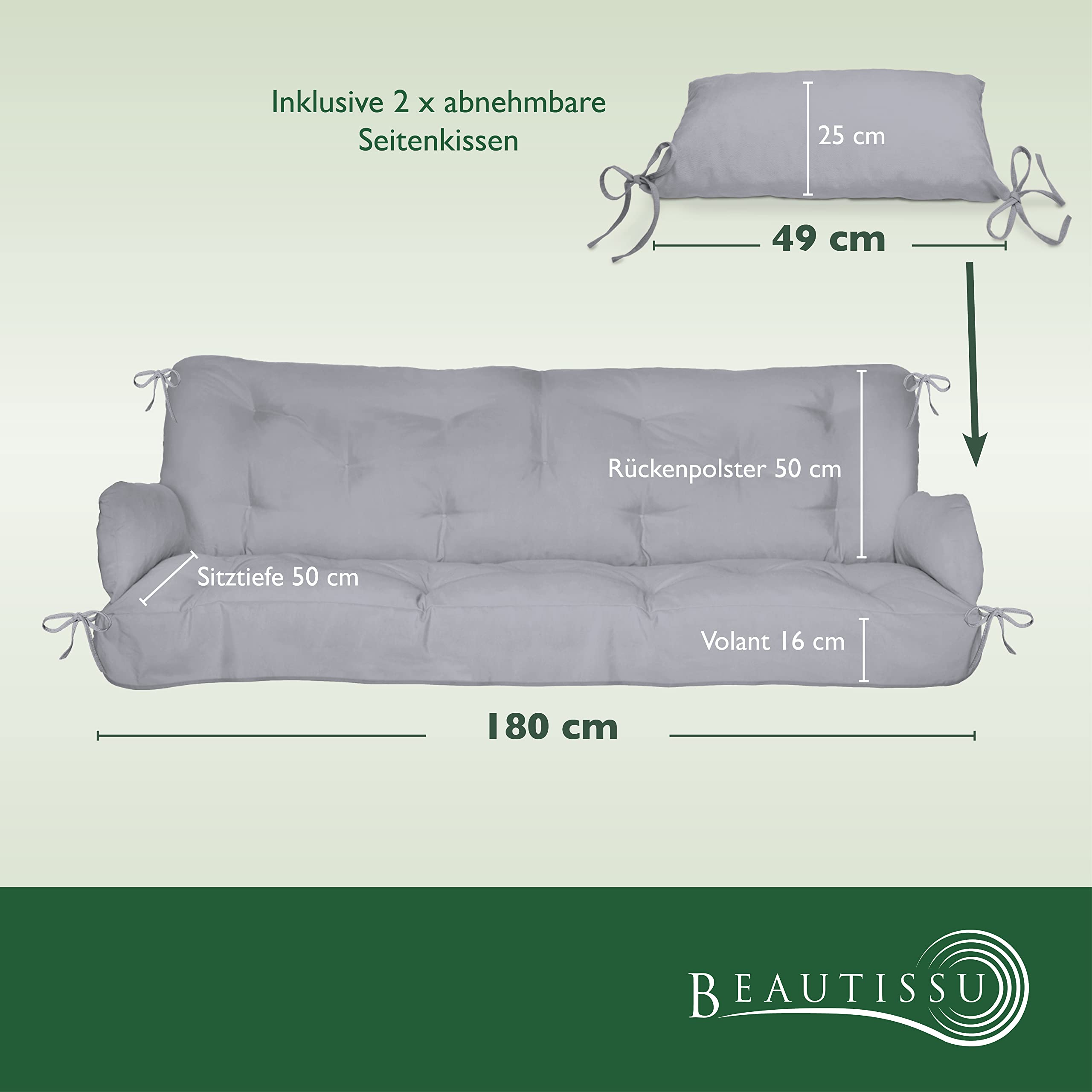 Beautissu Sitzkissen für Hollywoodschaukel 180x50x8cm Flair HS