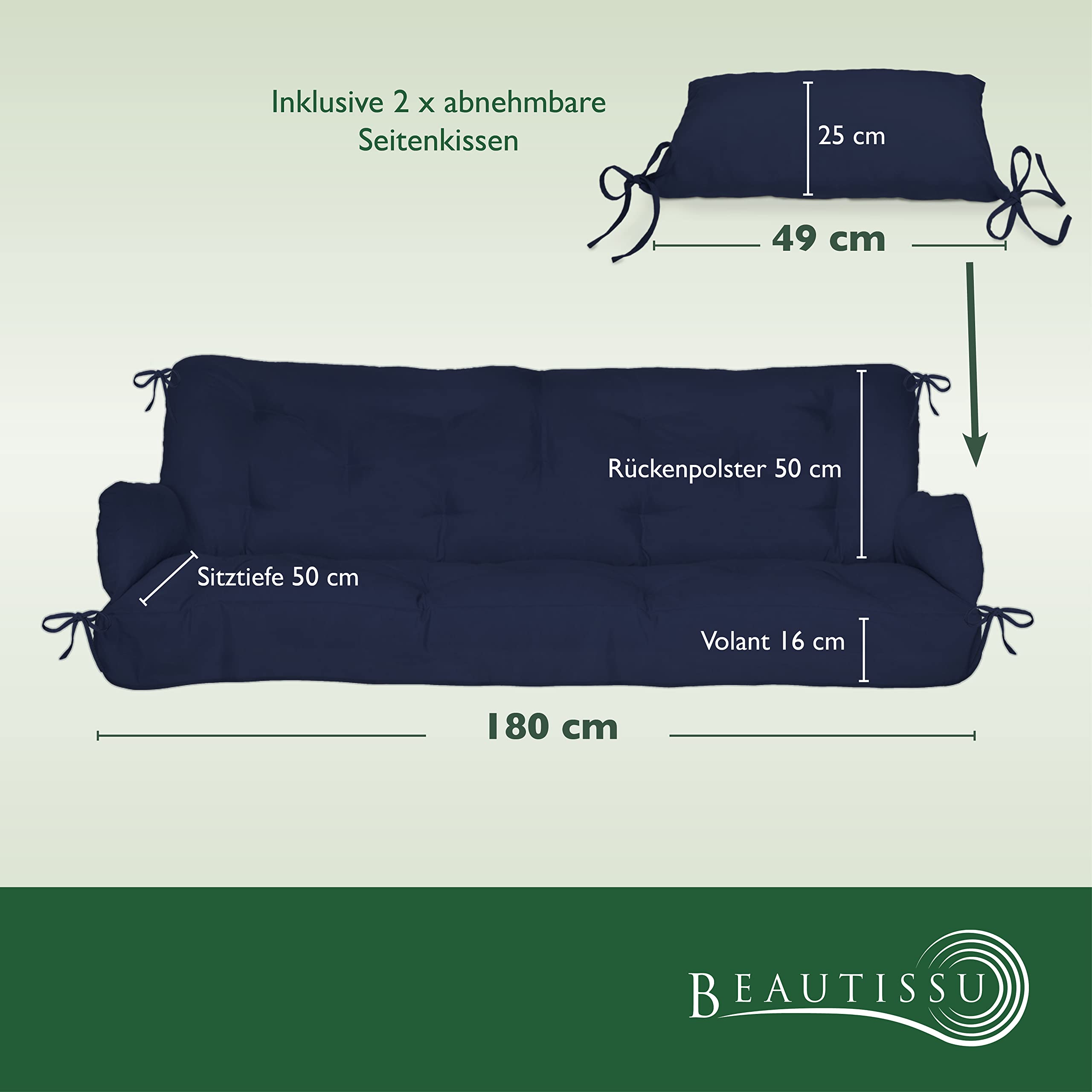 Beautissu Sitzkissen für Hollywoodschaukel 180x50x8cm Flair HS
