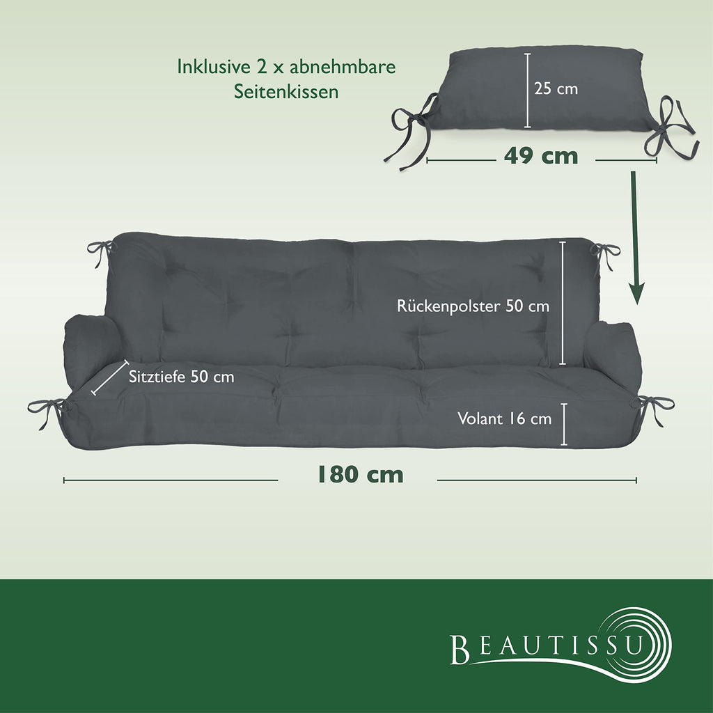 Beautissu Sitzkissen für Hollywoodschaukel 180x50x8cm Flair HS