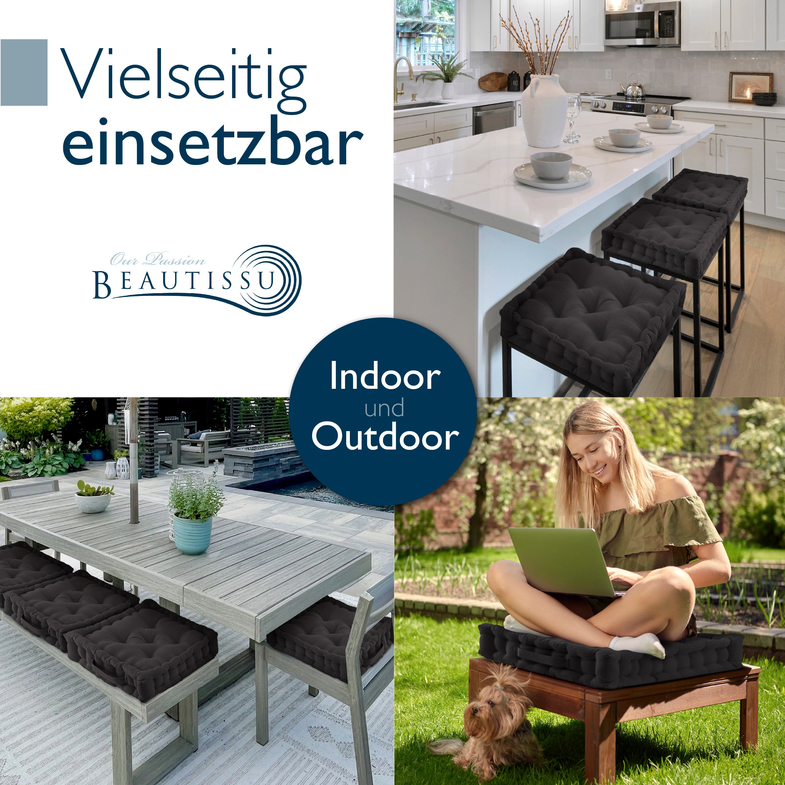 Beautissu Bodenkissen Set Sitzkissen 50x50 cm - Mila
