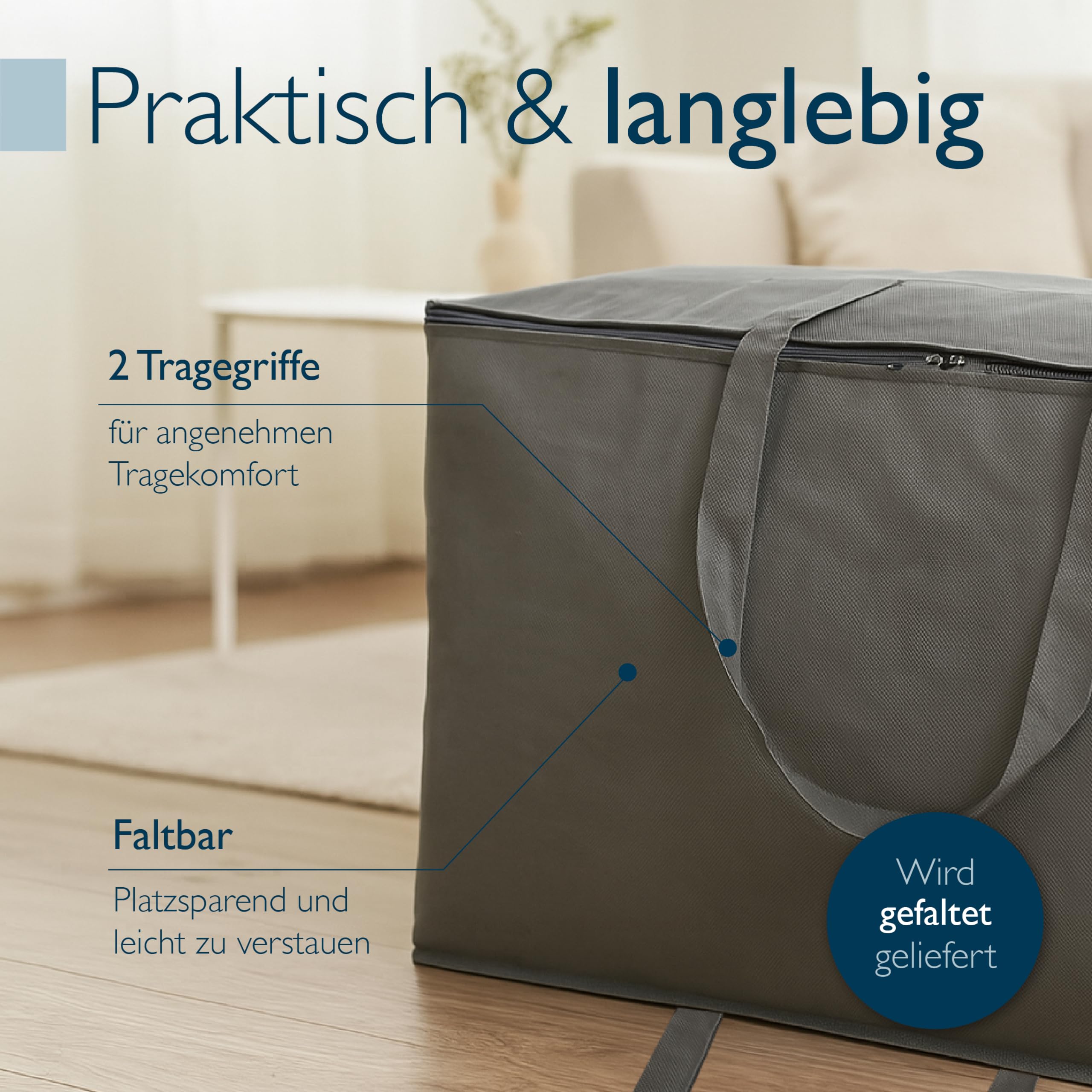 Beautissu Große Aufbewahrungstasche für Bettdecken, Kopfkissen, Klappmatratze
