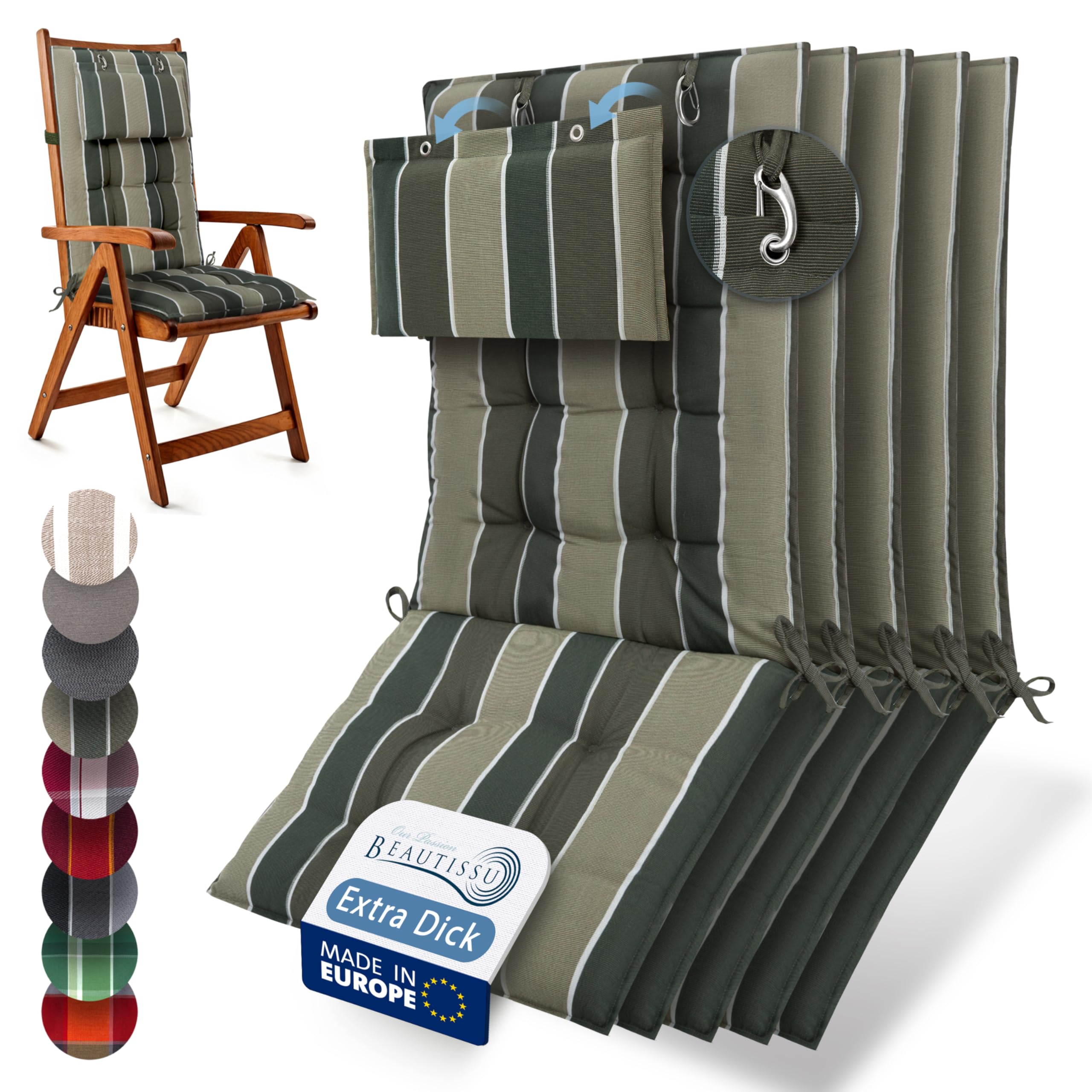 Beautissu 6er Set Premium Hochlehner Auflage Kopfpolster 120x50cm Sun-HL