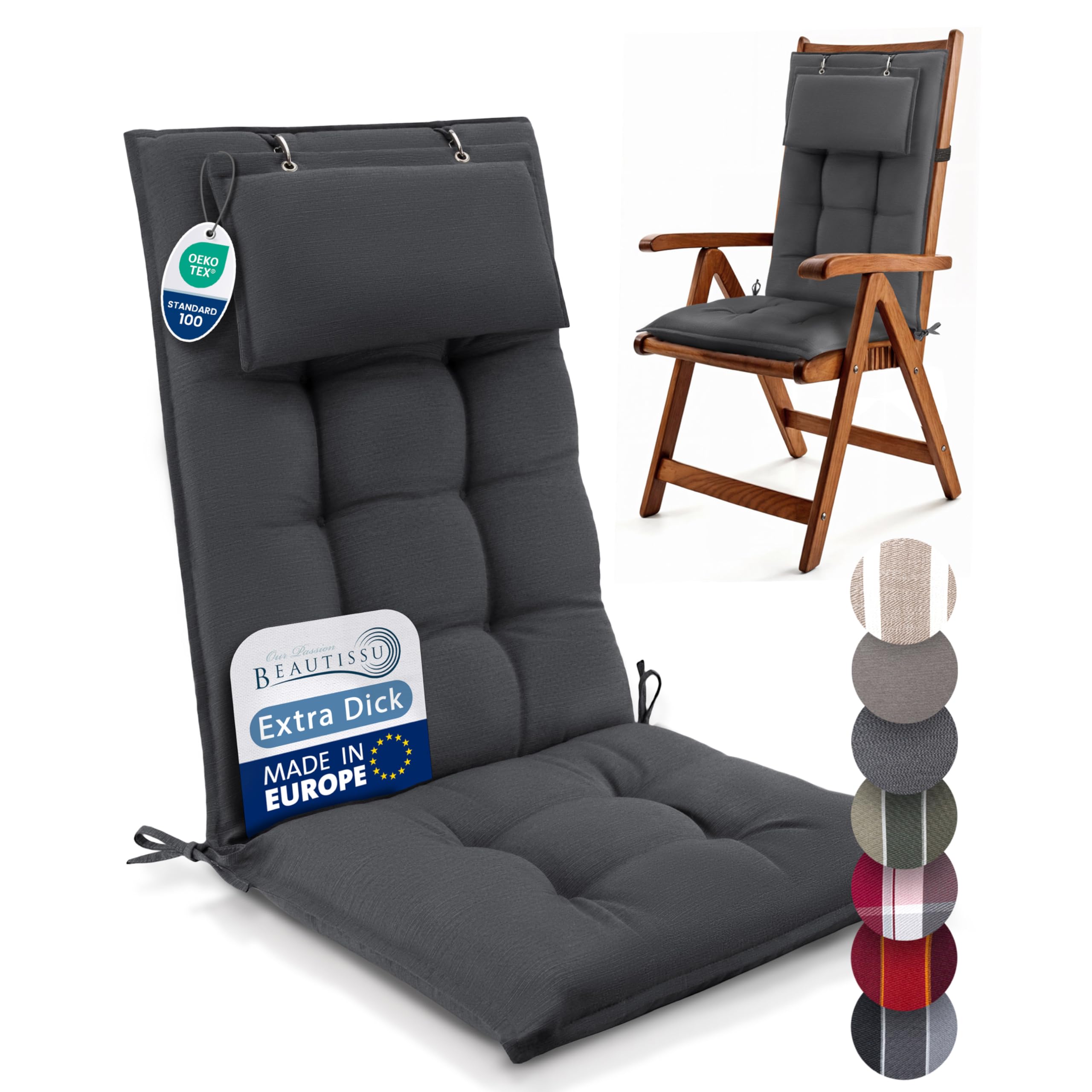 Beautissu 6er Set Premium Hochlehner Auflage Kopfpolster 120x50cm Sun-HL