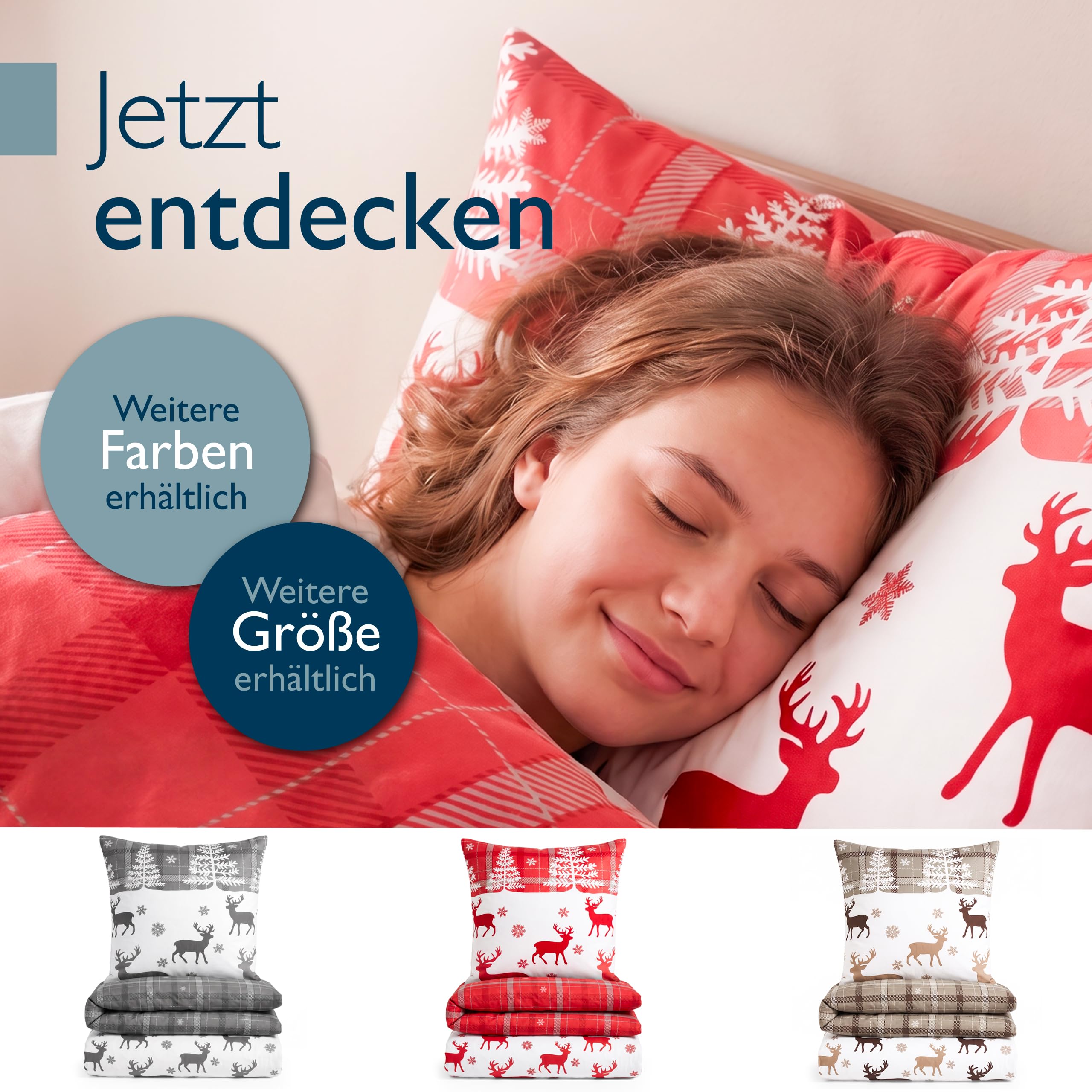 Beautissu Biber Bettwäsche 2tlg Winter Rentiermotiv 100% Baumwolle