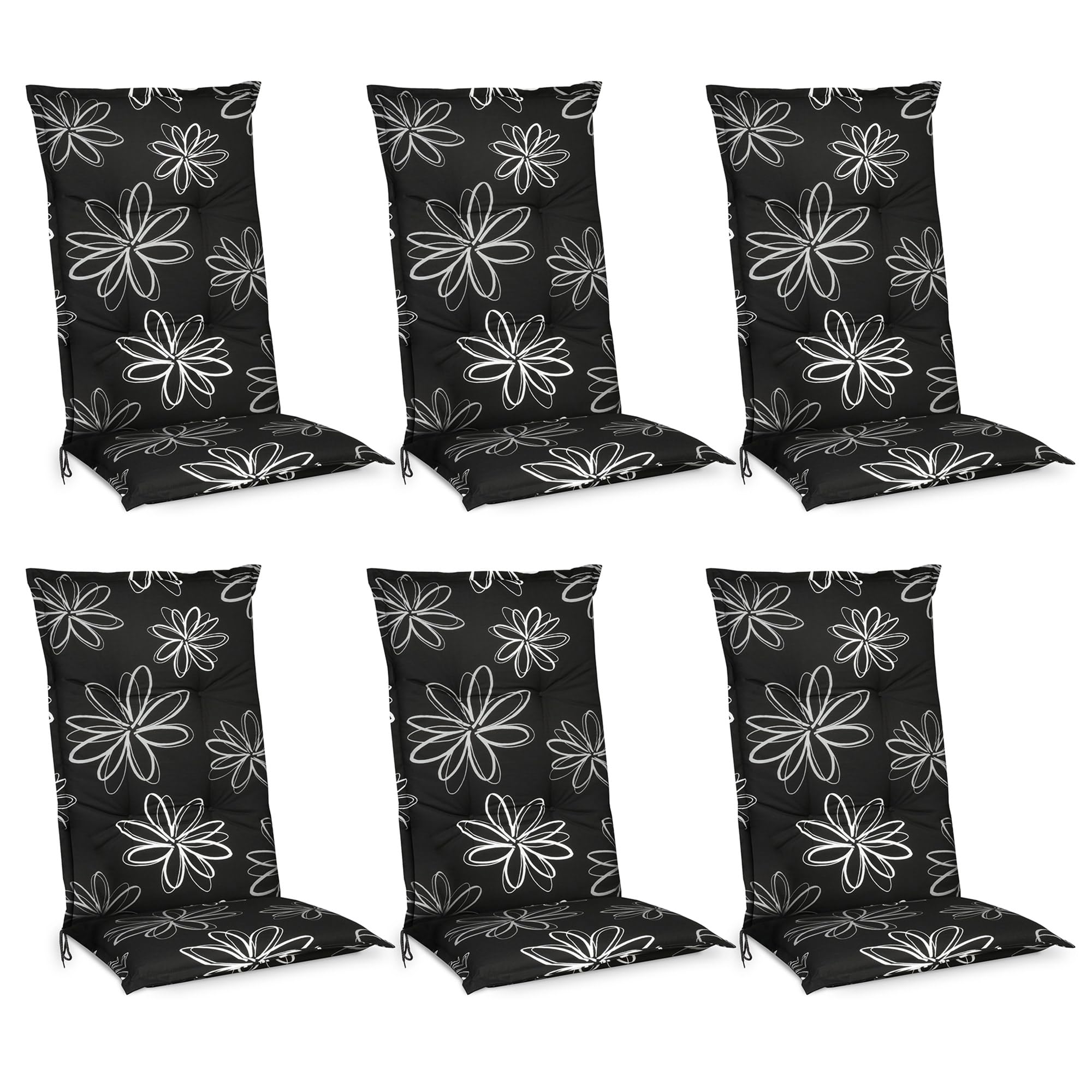 Beautissu 6er Set Hochlehner Auflage für Gartenstuhl 120x50 cm Flores
