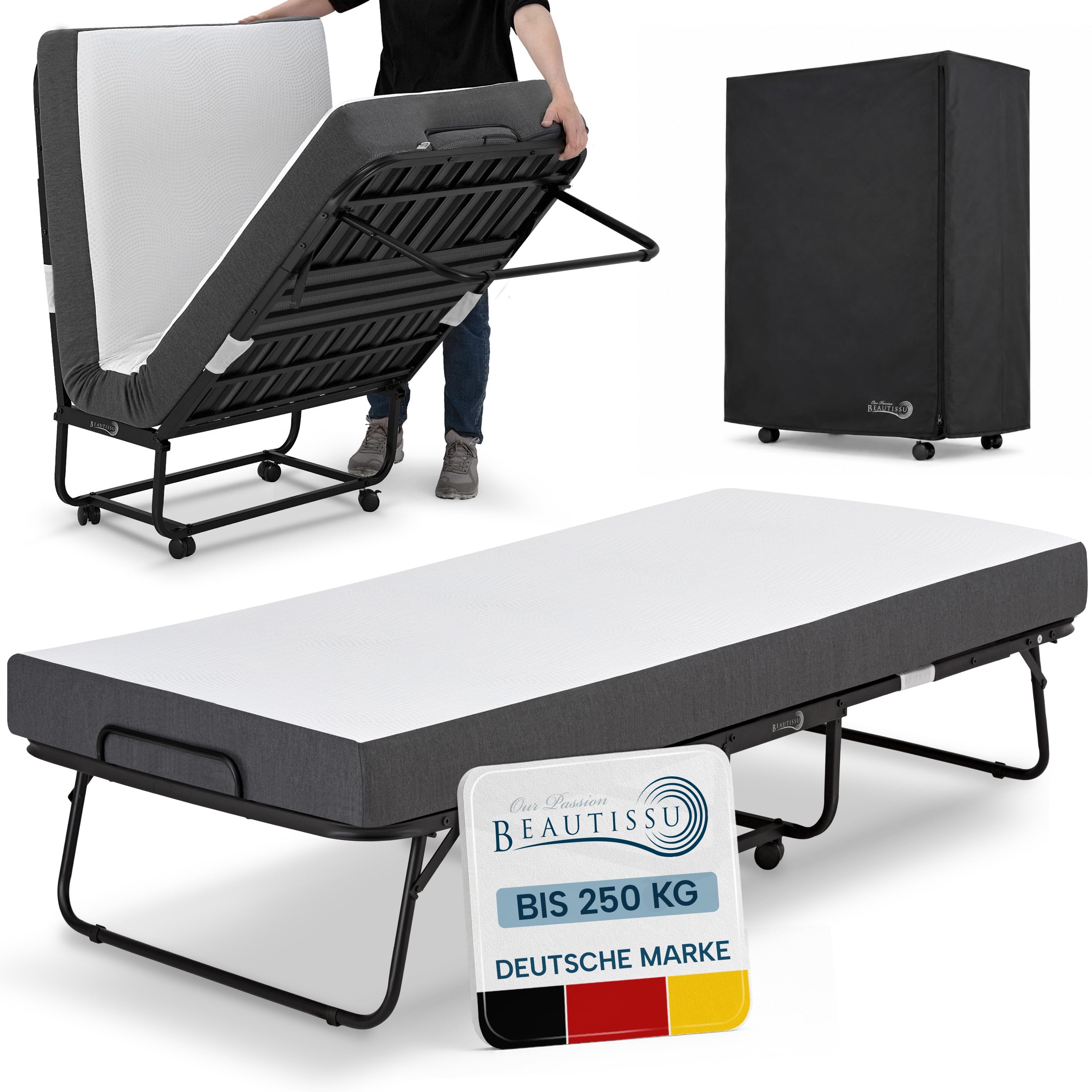Beautissu Gästebett Klappbar 90x200cm - 13cm Dicke Matratze - Traumkraft