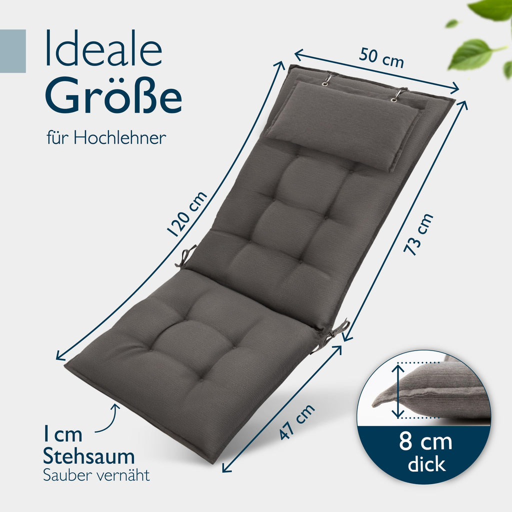 Beautissu 6er Set Premium Hochlehner Auflage Kopfpolster 120x50cm Sun-HL