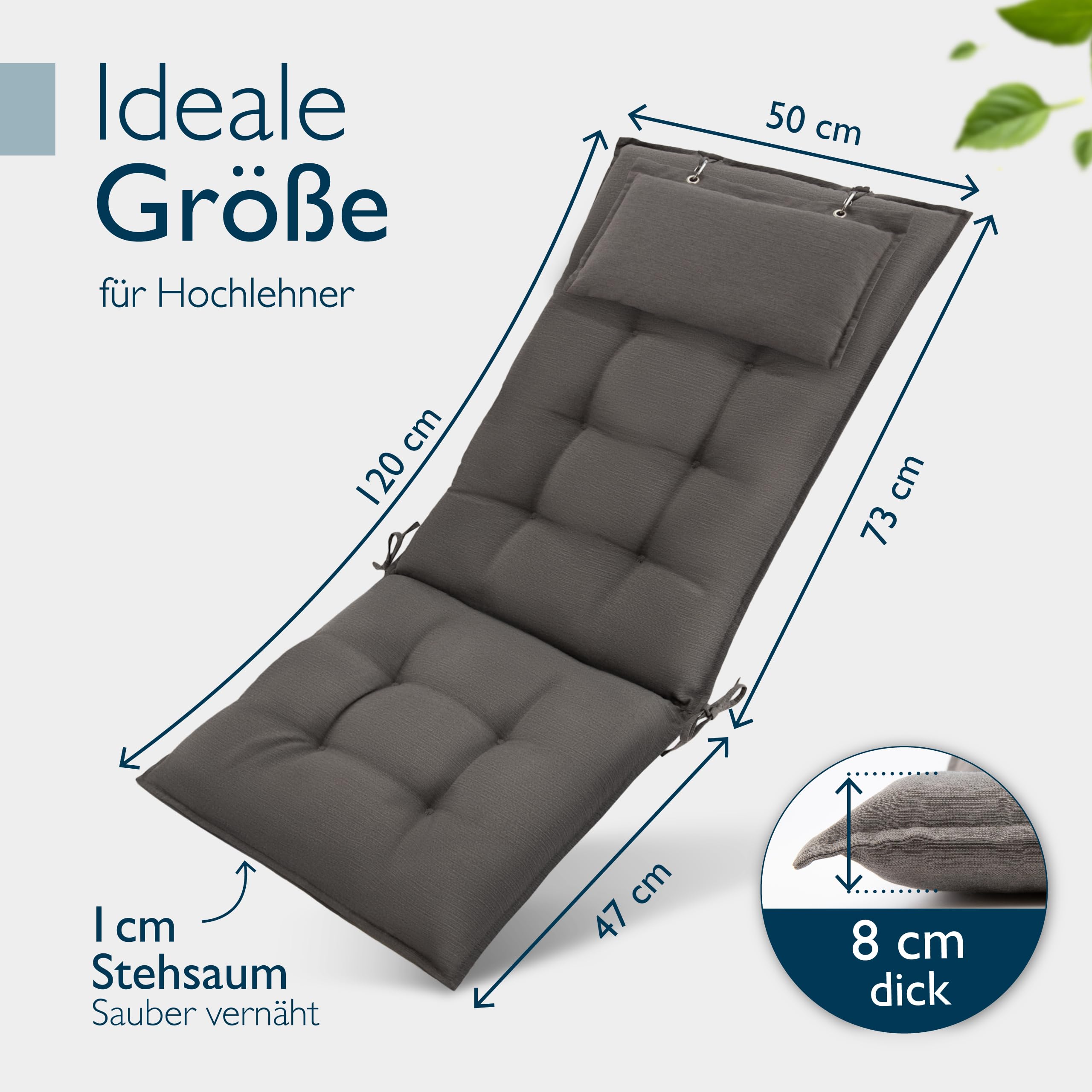 Beautissu 6er Set Premium Hochlehner Auflage Kopfpolster 120x50cm Sun-HL