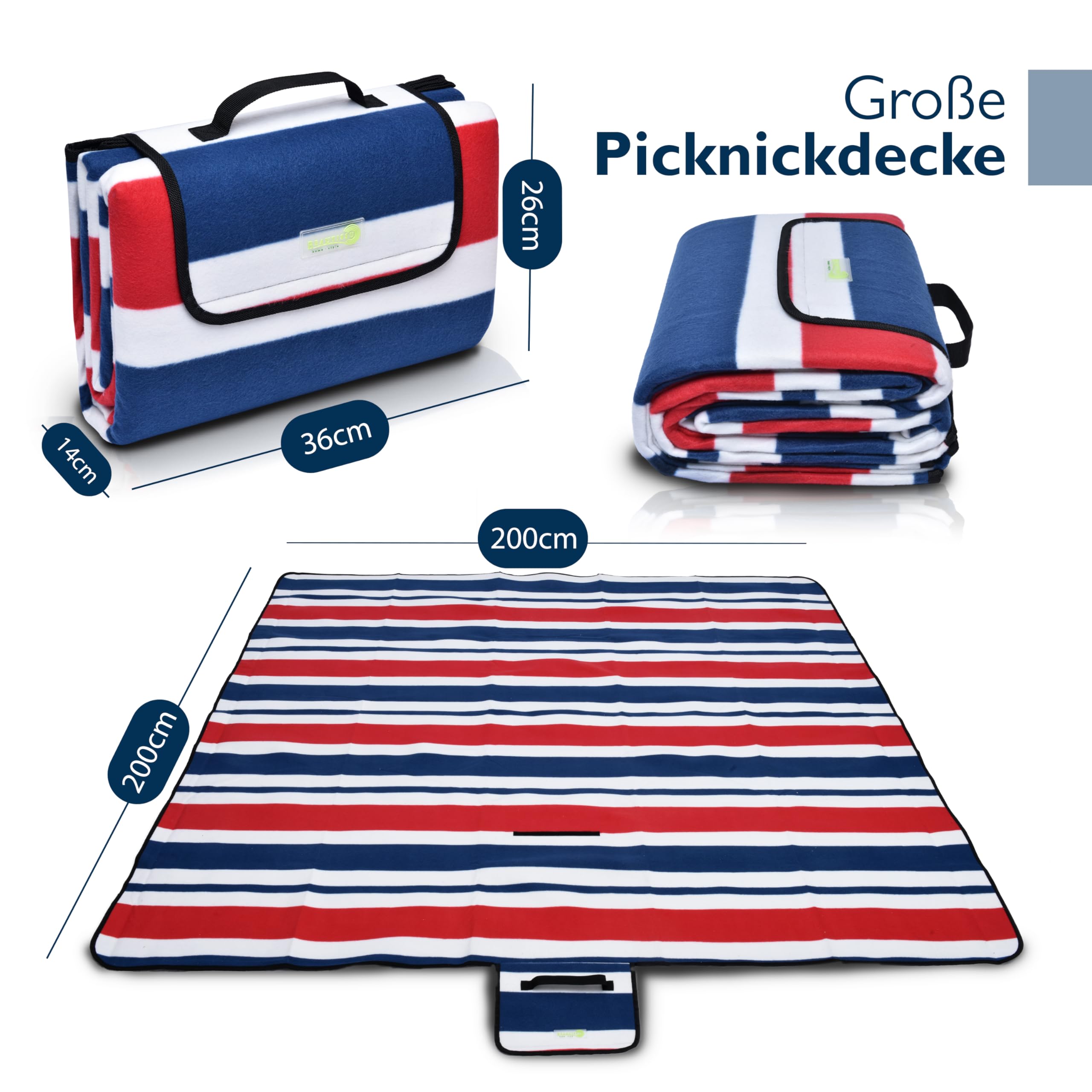 Beautissu XXL Picknickdecke Wasserdicht Isoliert Bella