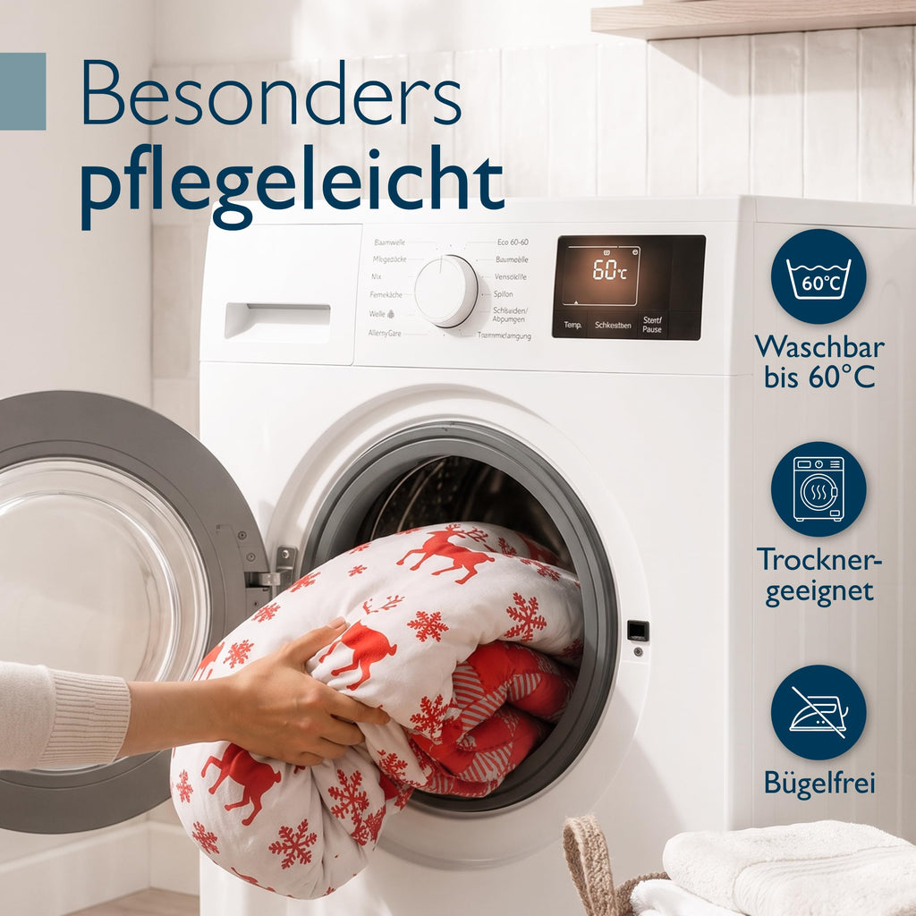 Beautissu Biber Bettwäsche 2tlg Winter Rentiermotiv 100% Baumwolle