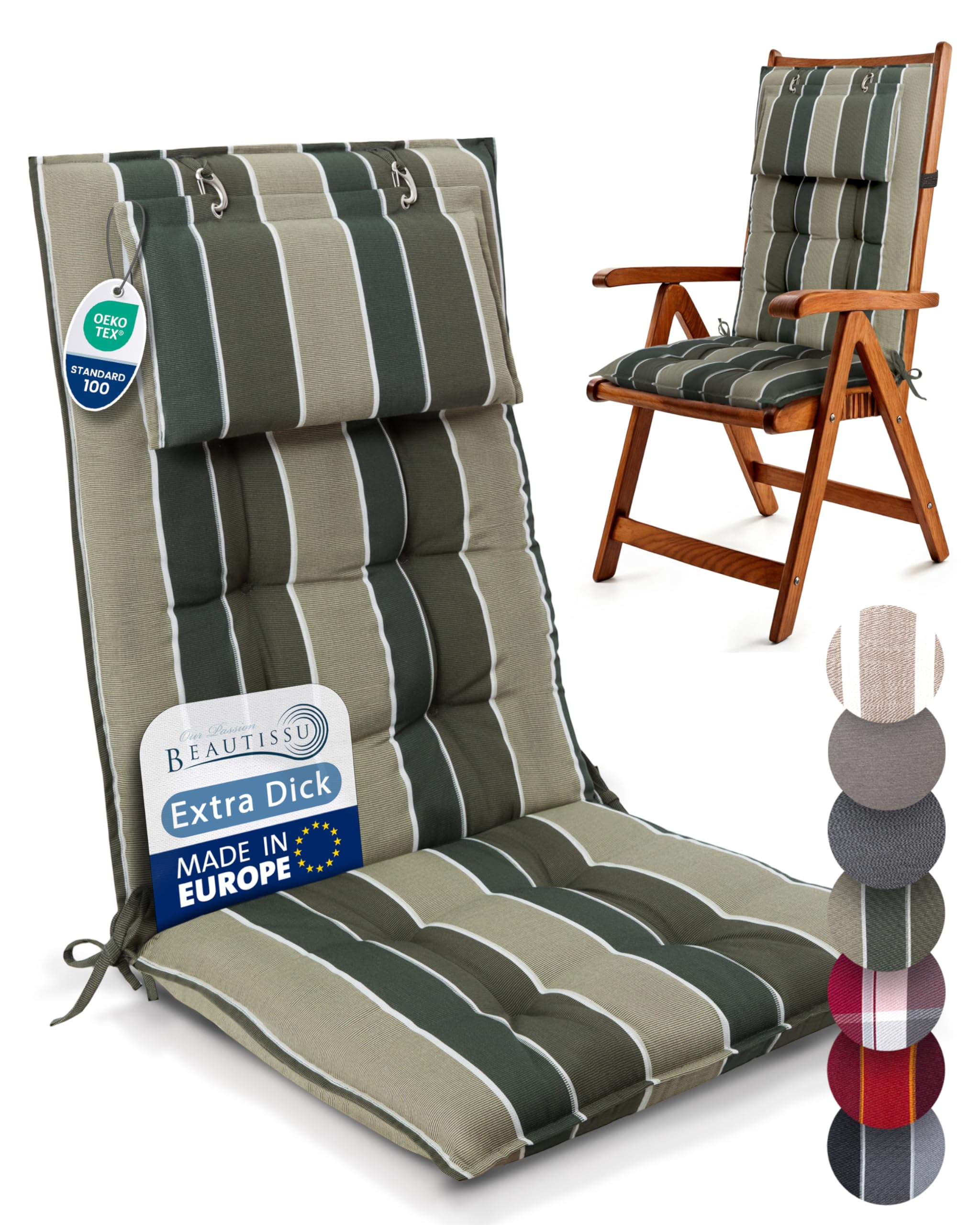 Beautissu 6er Set Premium Hochlehner Auflage Kopfpolster 120x50cm Sun-HL