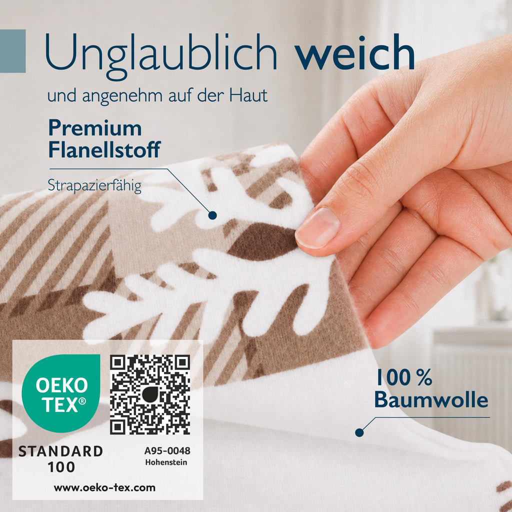 Beautissu Biber Bettwäsche 2tlg Winter Rentiermotiv 100% Baumwolle