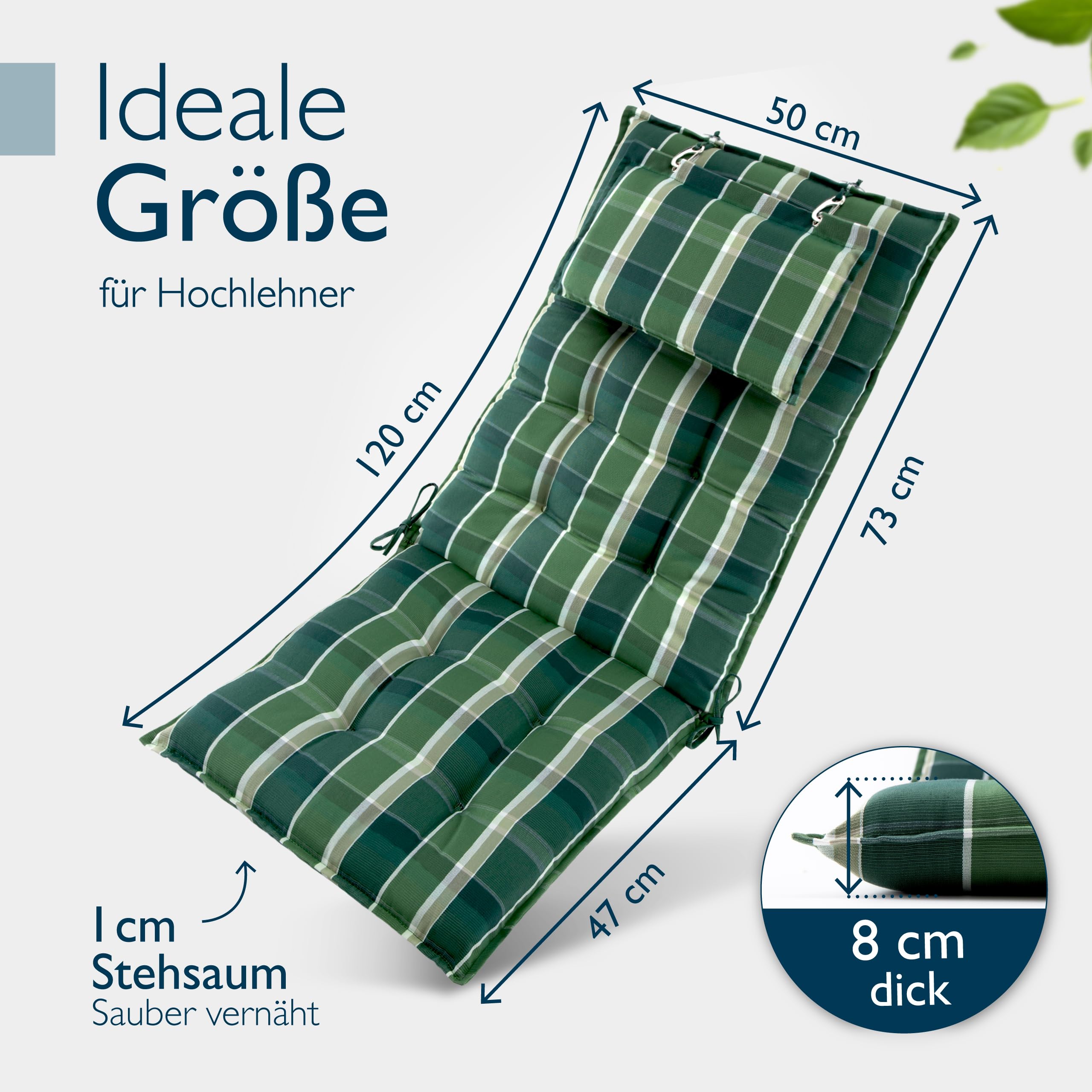 Beautissu 6er Set Premium Hochlehner Auflage Kopfpolster 120x50cm Sun-HL