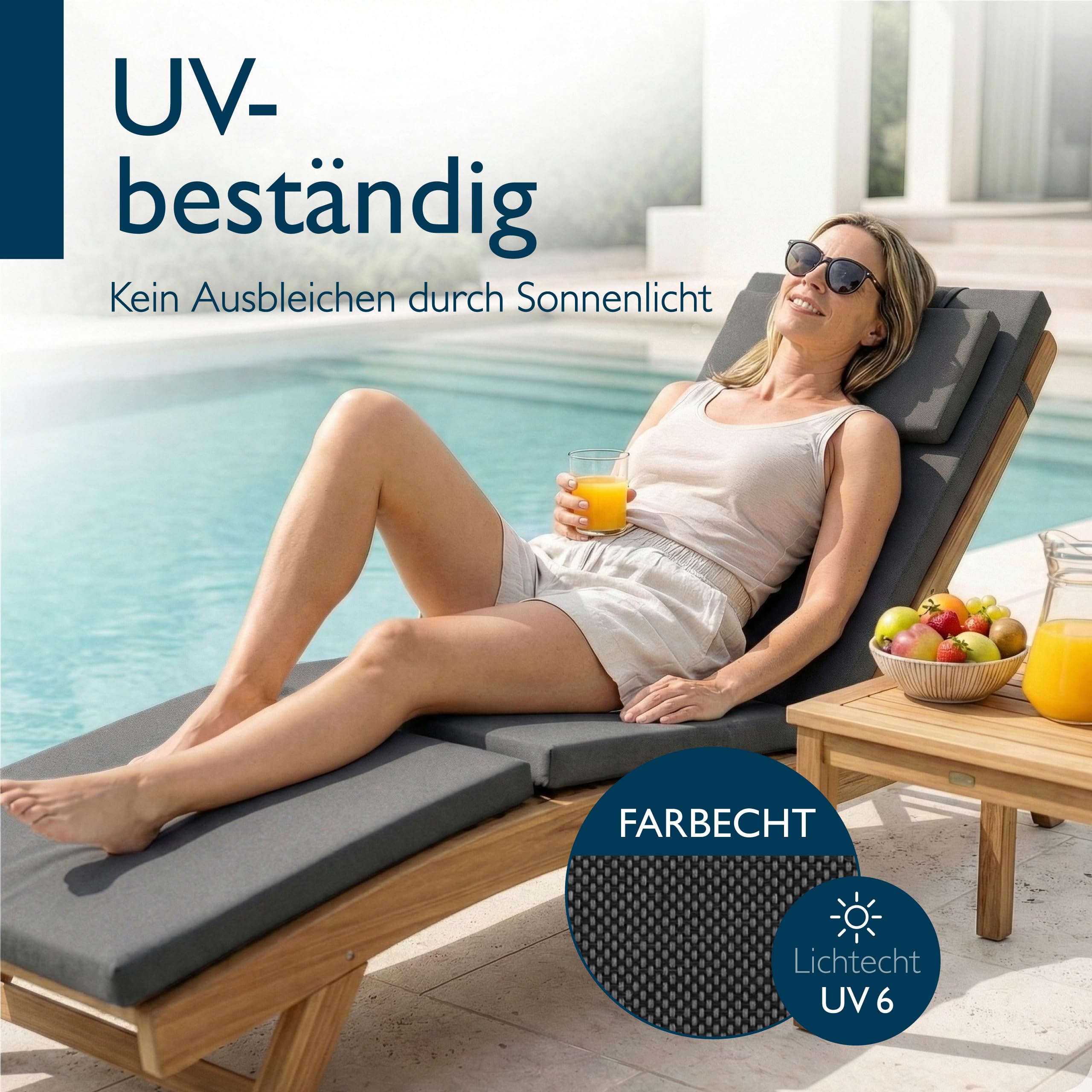 Beautissu Deckchair Auflage – 100% wasserdicht & wetterfest – QD-DC