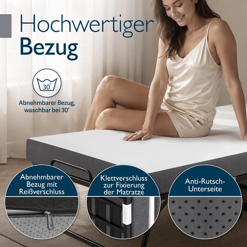 Beautissu Gästebett Klappbar 90x200cm - 13cm Dicke Matratze - Traumkraft