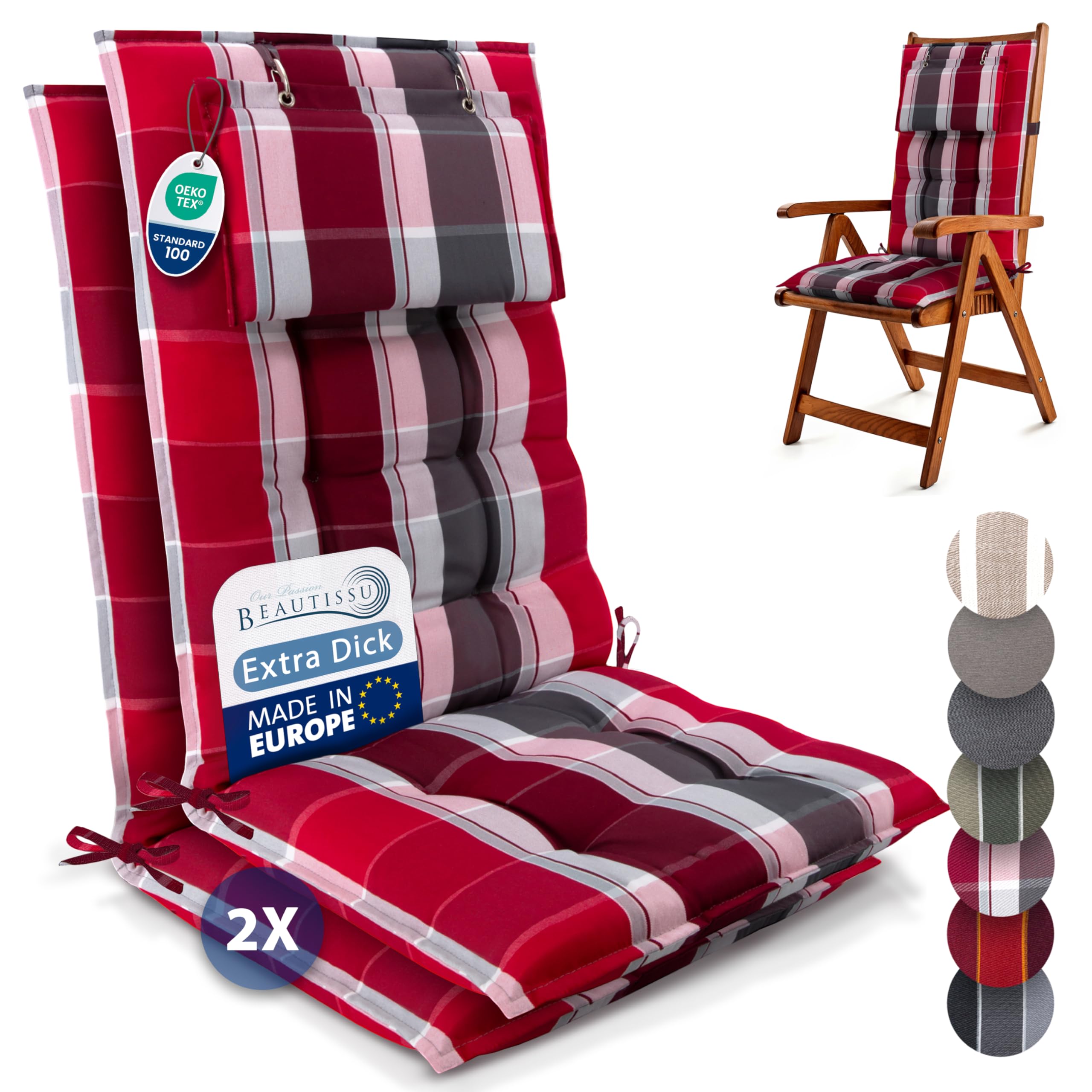 Beautissu 6er Set Premium Hochlehner Auflage Kopfpolster 120x50cm Sun-HL