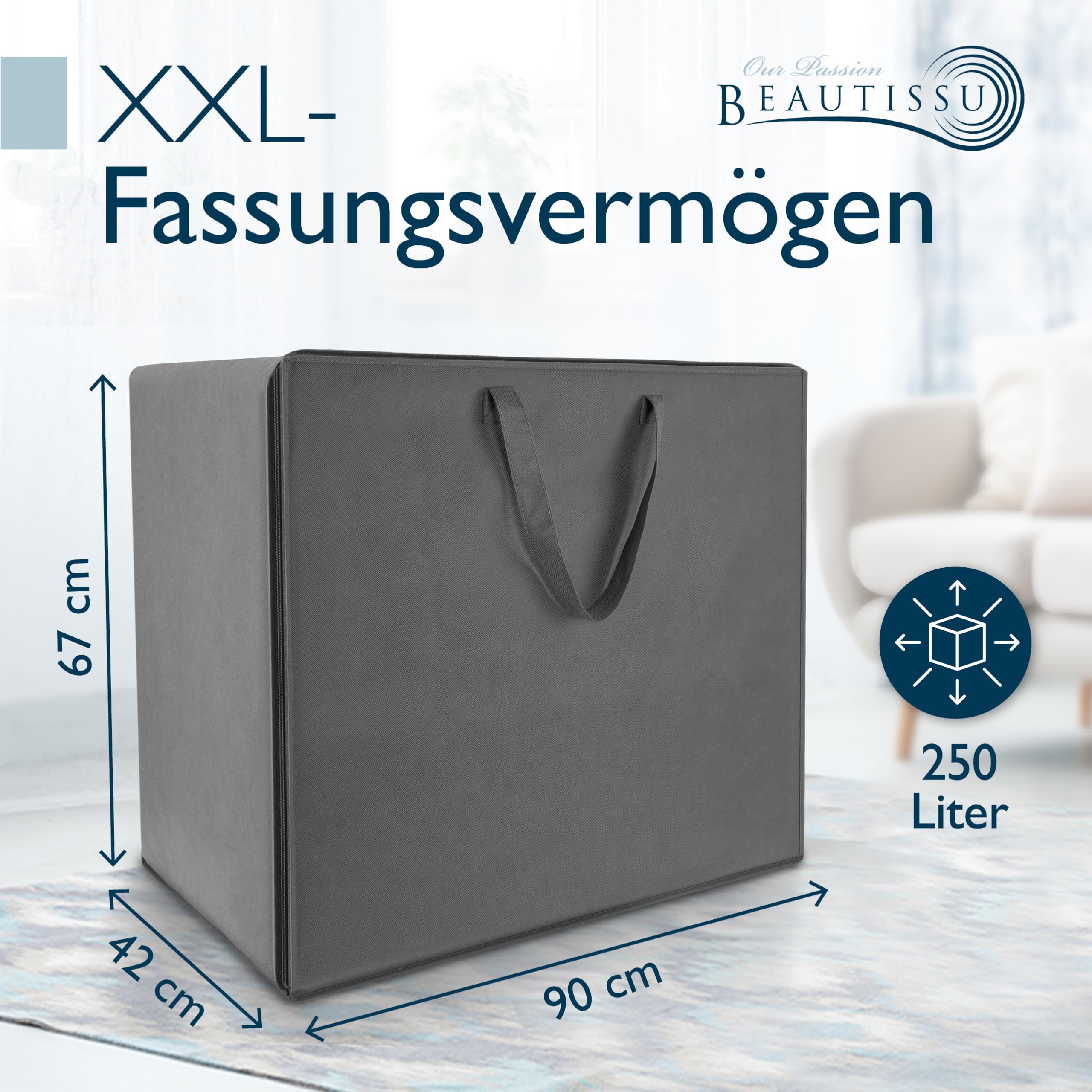 Beautissu Große Aufbewahrungstasche für Bettdecken, Kopfkissen, Klappmatratze