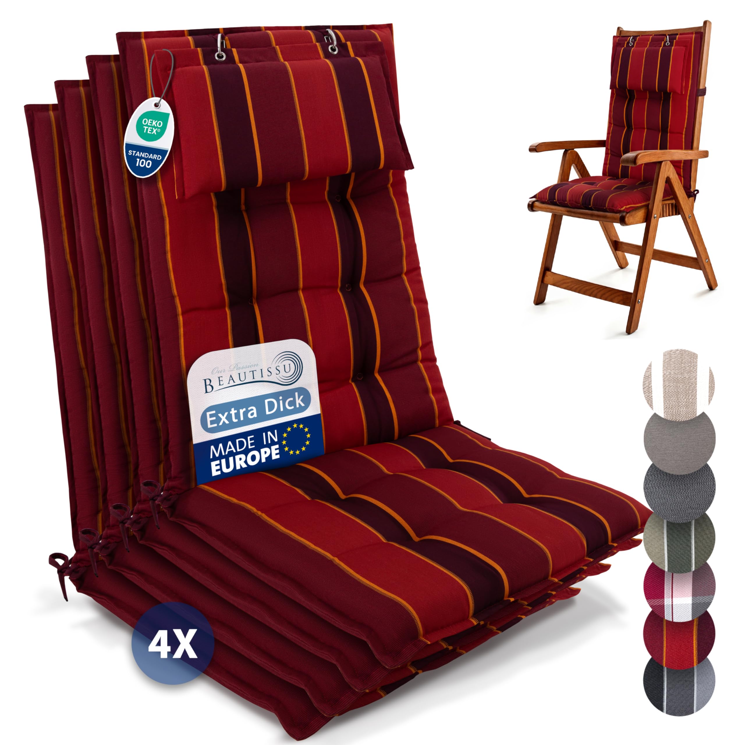 Beautissu 6er Set Premium Hochlehner Auflage Kopfpolster 120x50cm Sun-HL