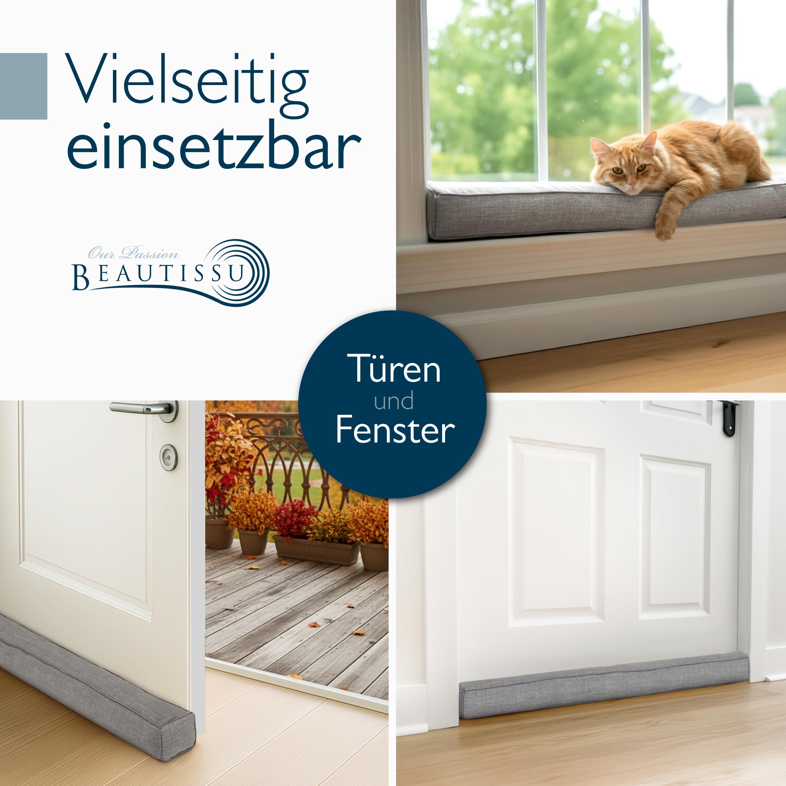 Beautissu Zugluftstopper für Türen & Fenster in div. Farben & Größen – Marin