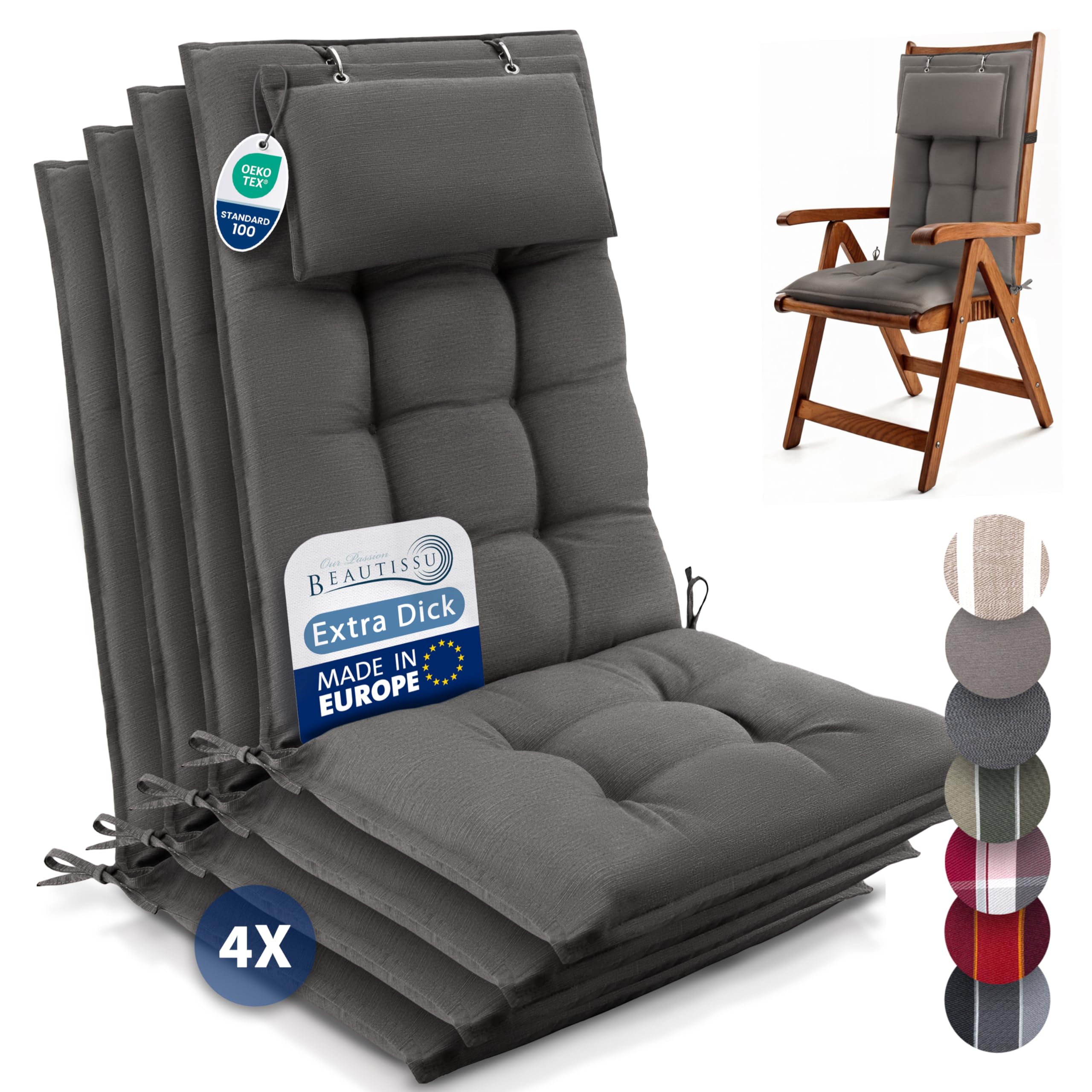 Beautissu 6er Set Premium Hochlehner Auflage Kopfpolster 120x50cm Sun-HL