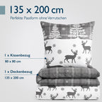 Beautissu Biber Bettwäsche 2tlg Winter Rentiermotiv 100% Baumwolle