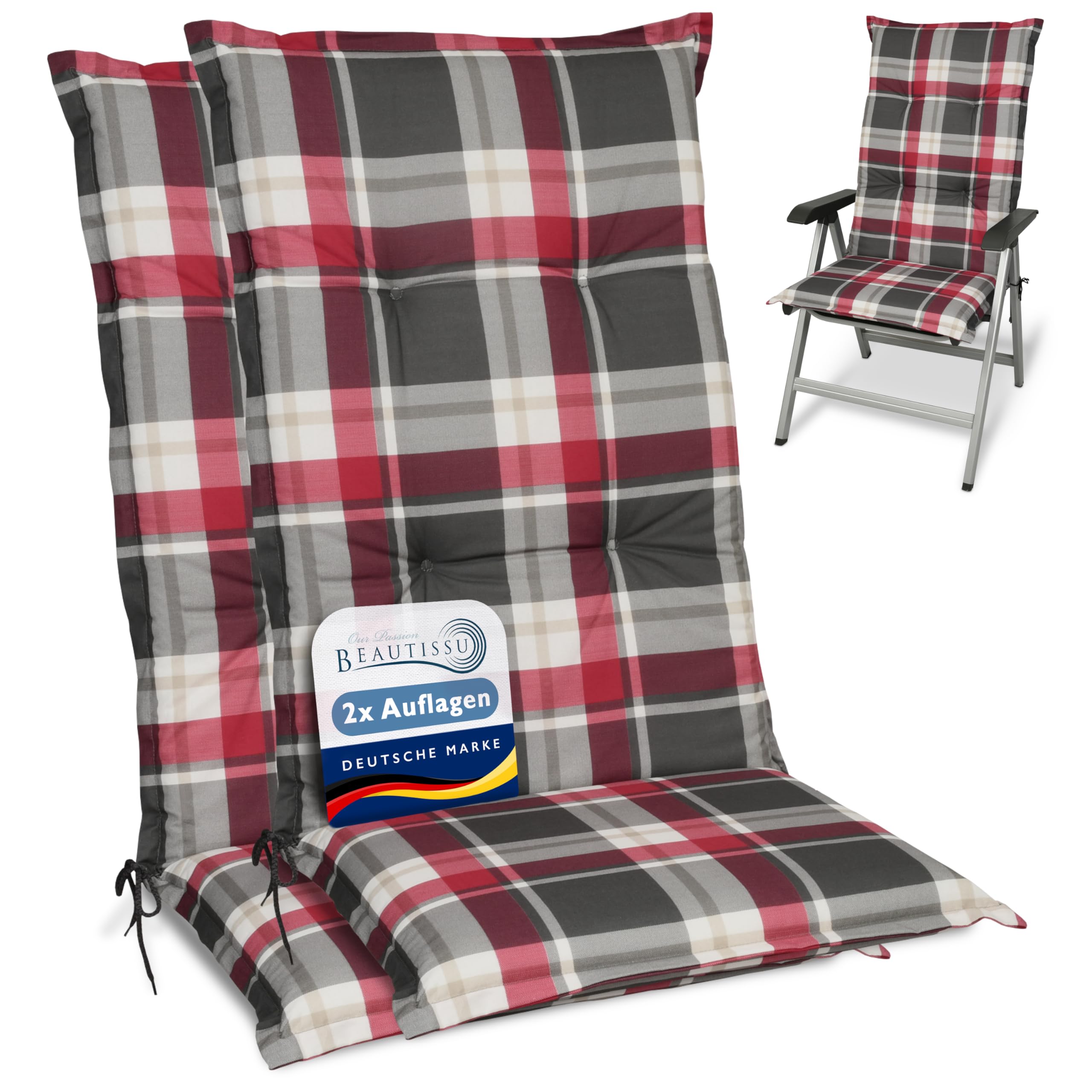 Beautissu Hochlehner Auflage Gartenstuhl 120x50 cm Sunny RO