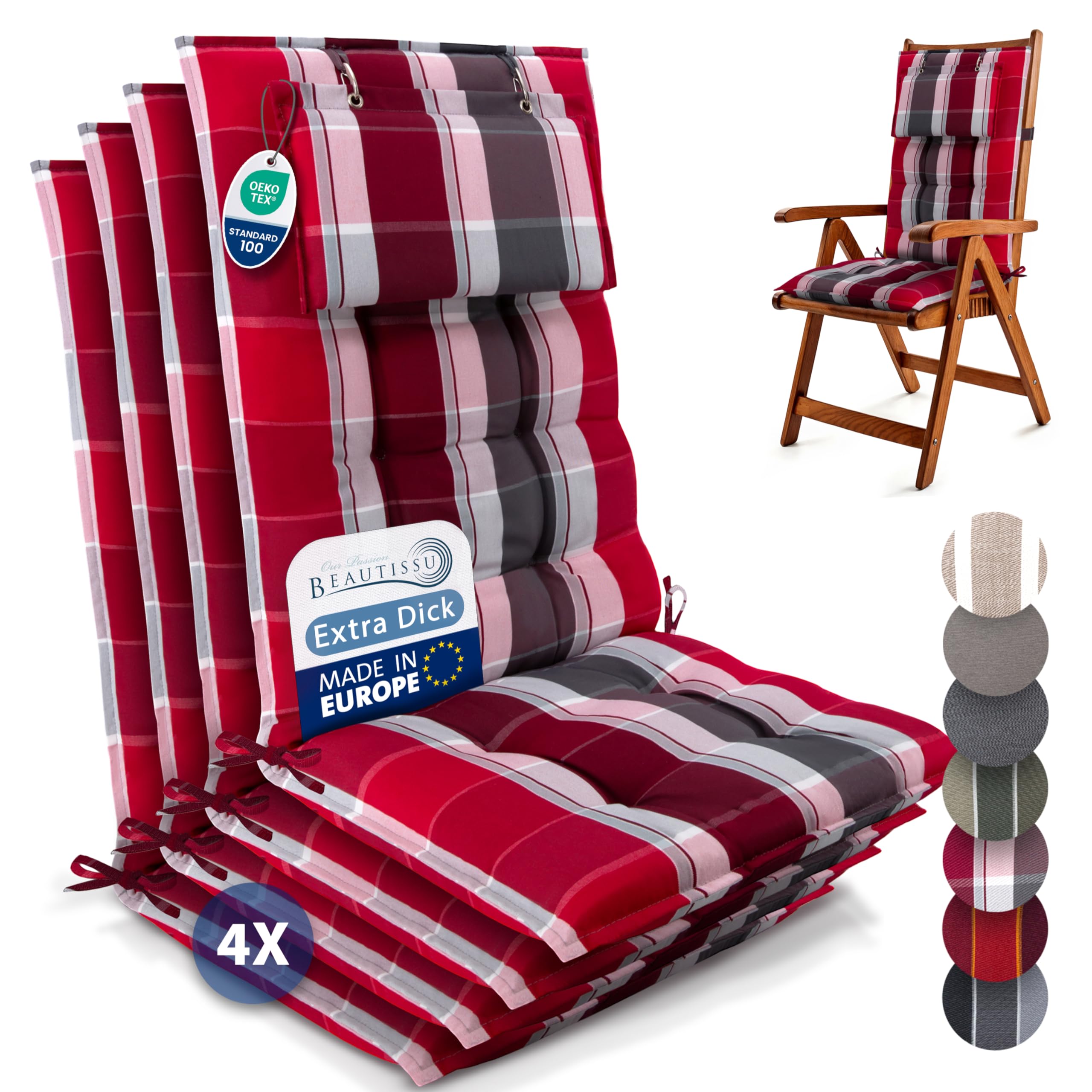 Beautissu 6er Set Premium Hochlehner Auflage Kopfpolster 120x50cm Sun-HL