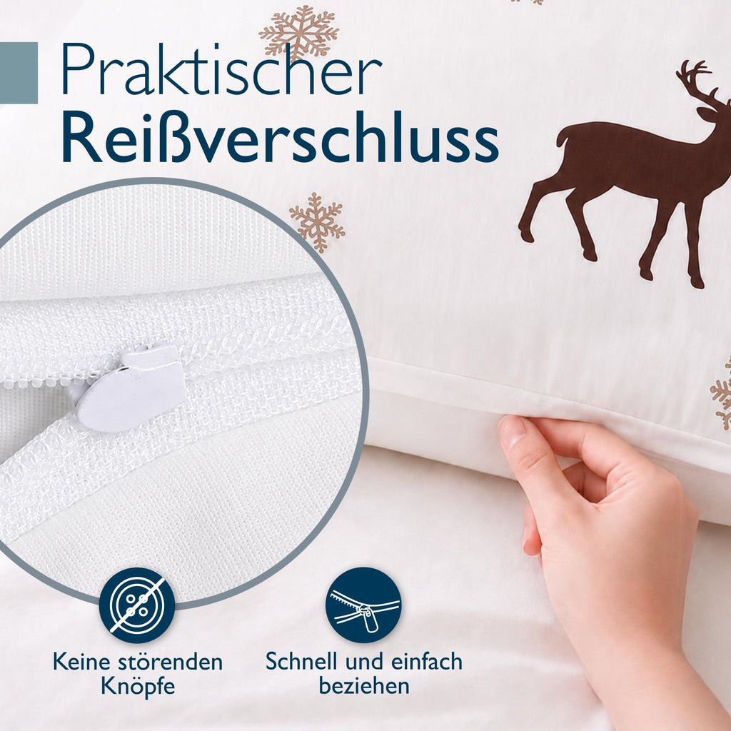 Beautissu Biber Bettwäsche 2tlg Winter Rentiermotiv 100% Baumwolle