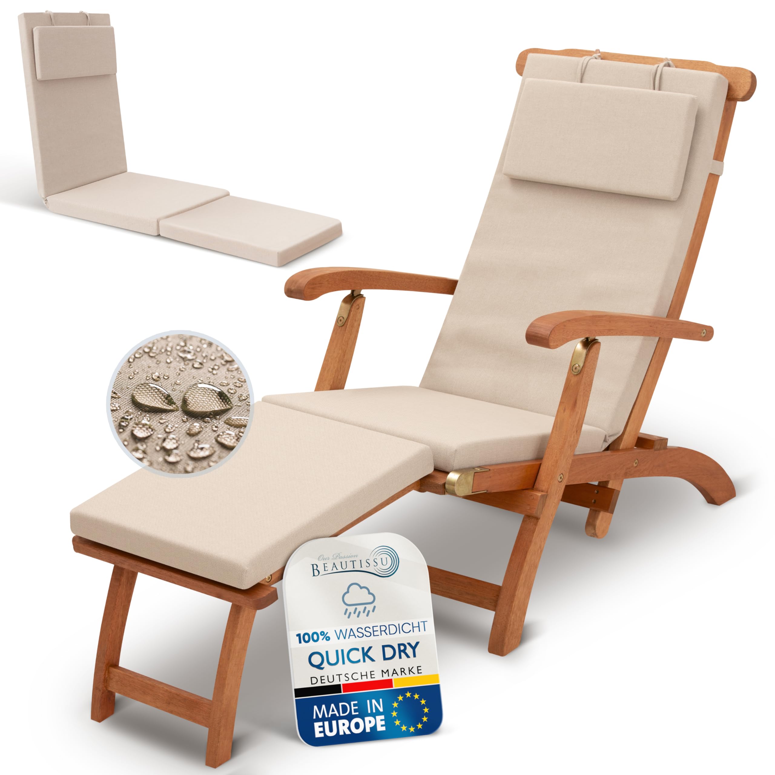 Beautissu Deckchair Auflage – 100% wasserdicht & wetterfest – QD-DC