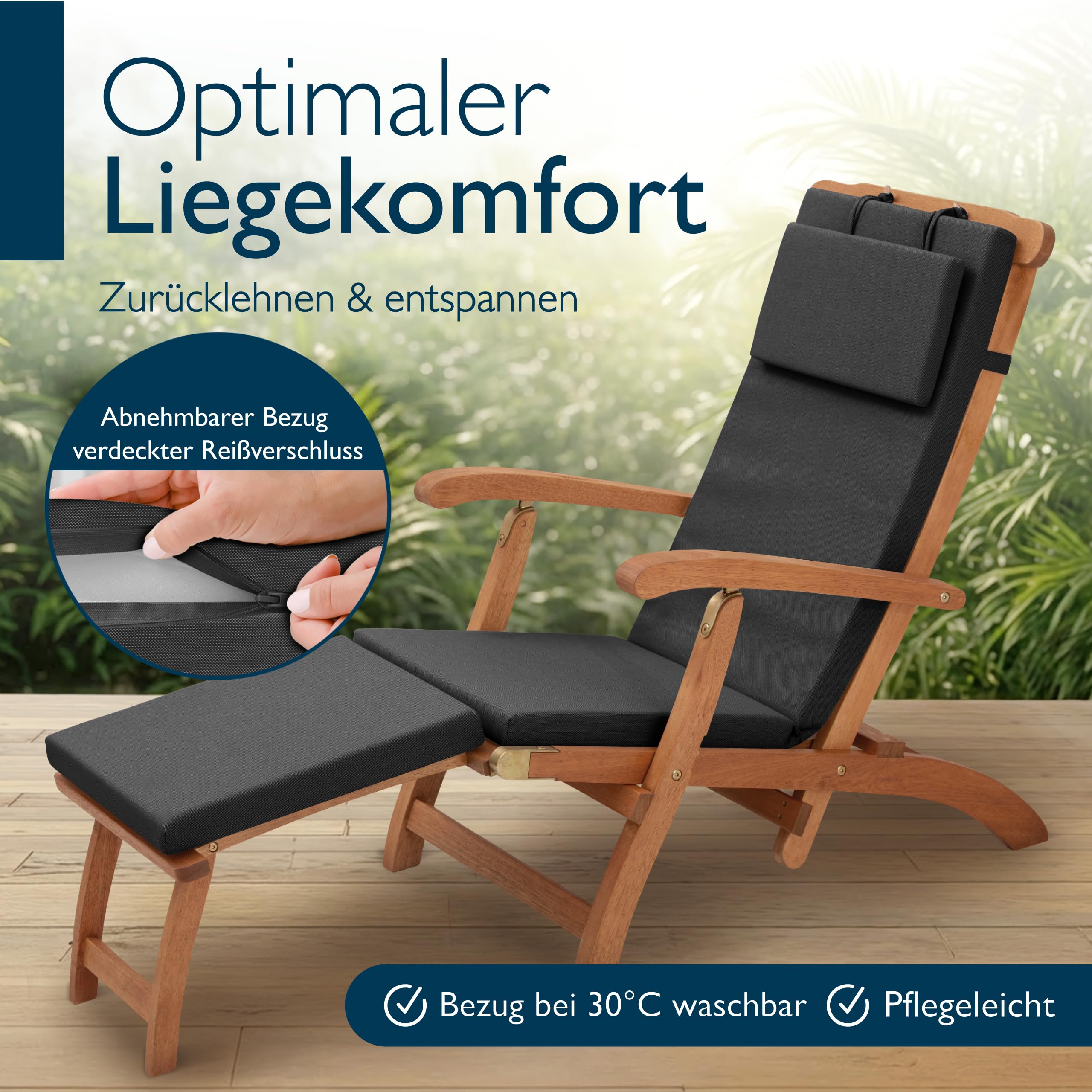 Beautissu Deckchair Auflage – 100% wasserdicht & wetterfest – QD-DC