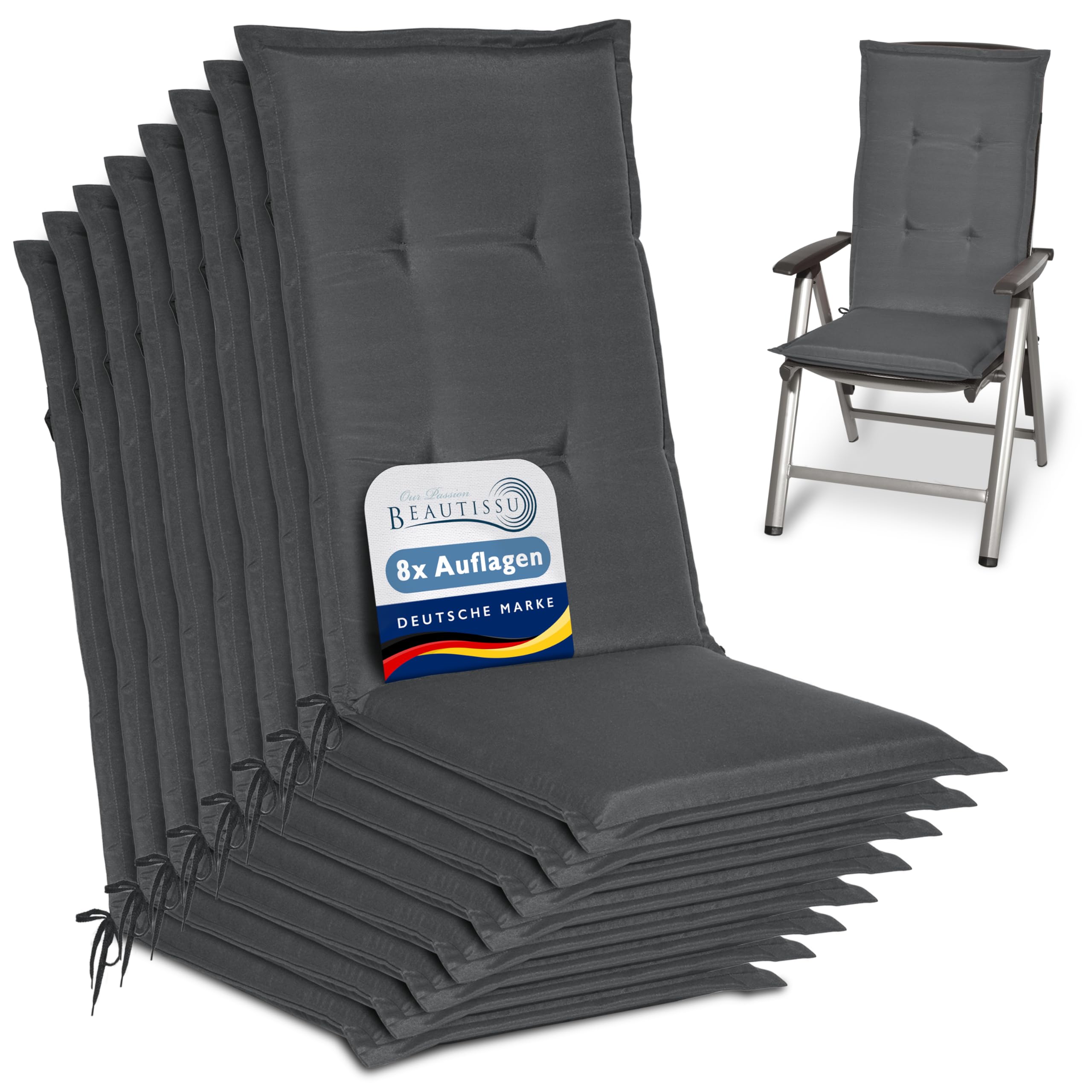 Beautissu 6er Set Gartenstuhlauflage 120x50x6 cm Loft HL