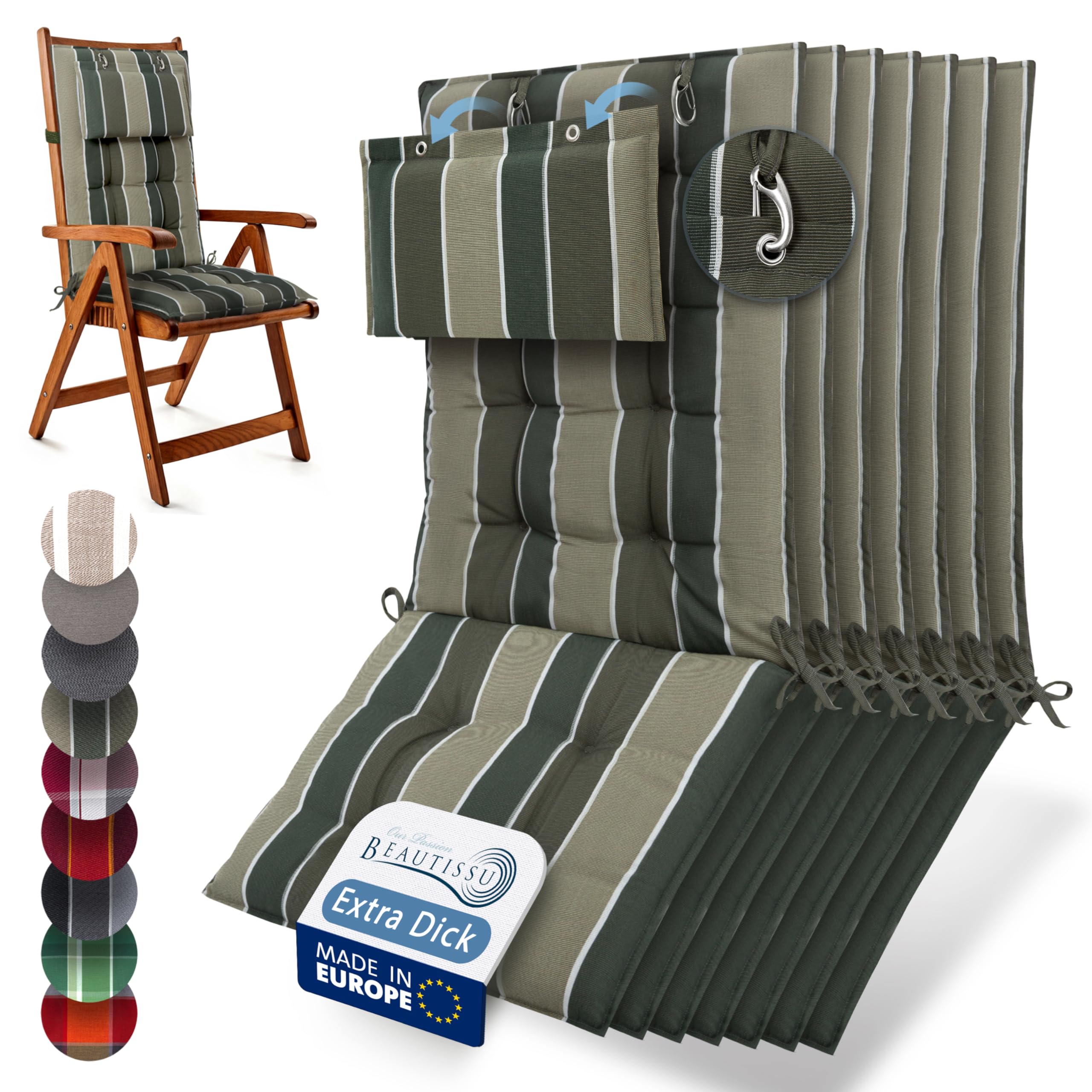 Beautissu 6er Set Premium Hochlehner Auflage Kopfpolster 120x50cm Sun-HL