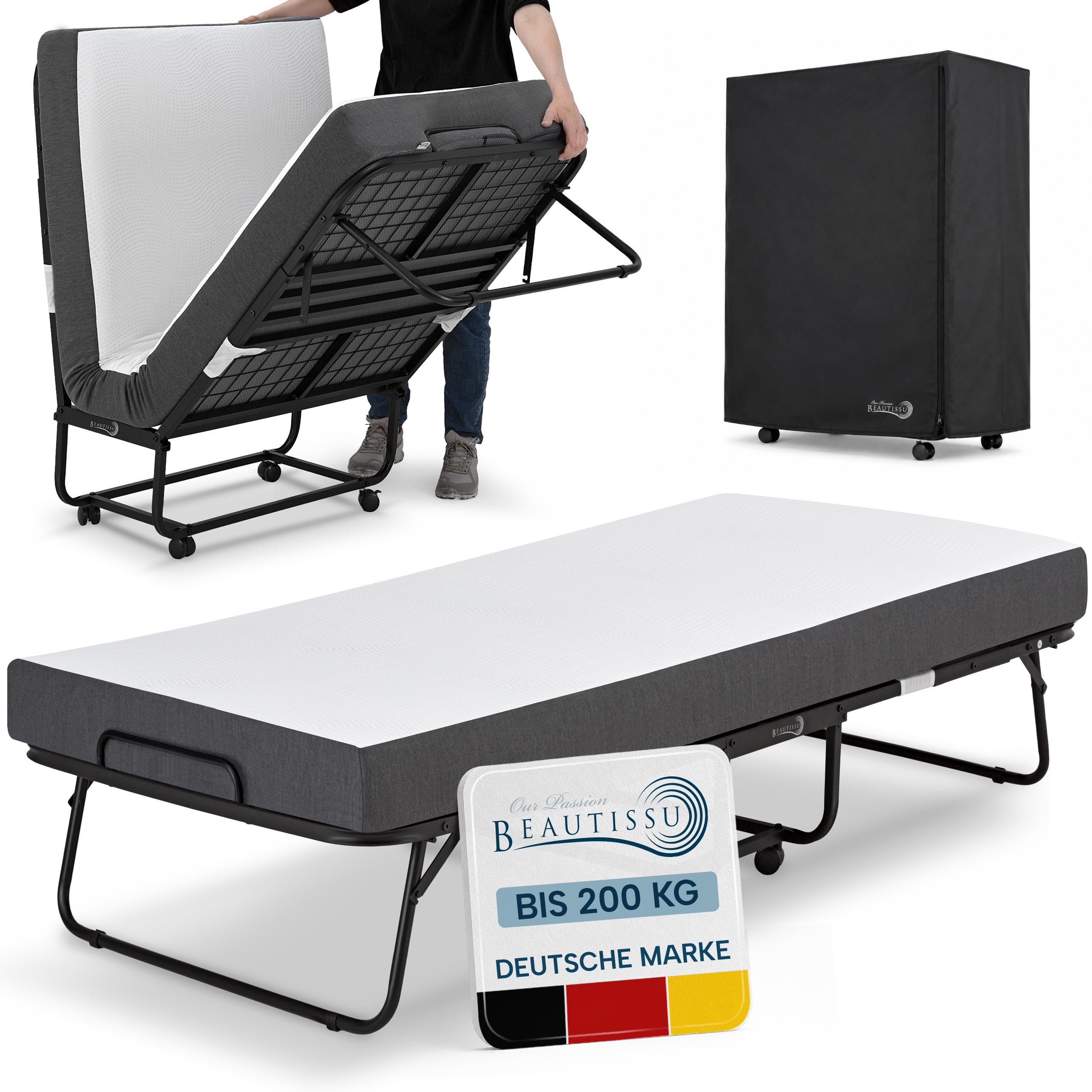 Beautissu Gästebett Klappbar 90x200cm - 13cm Dicke Matratze - Traumkraft