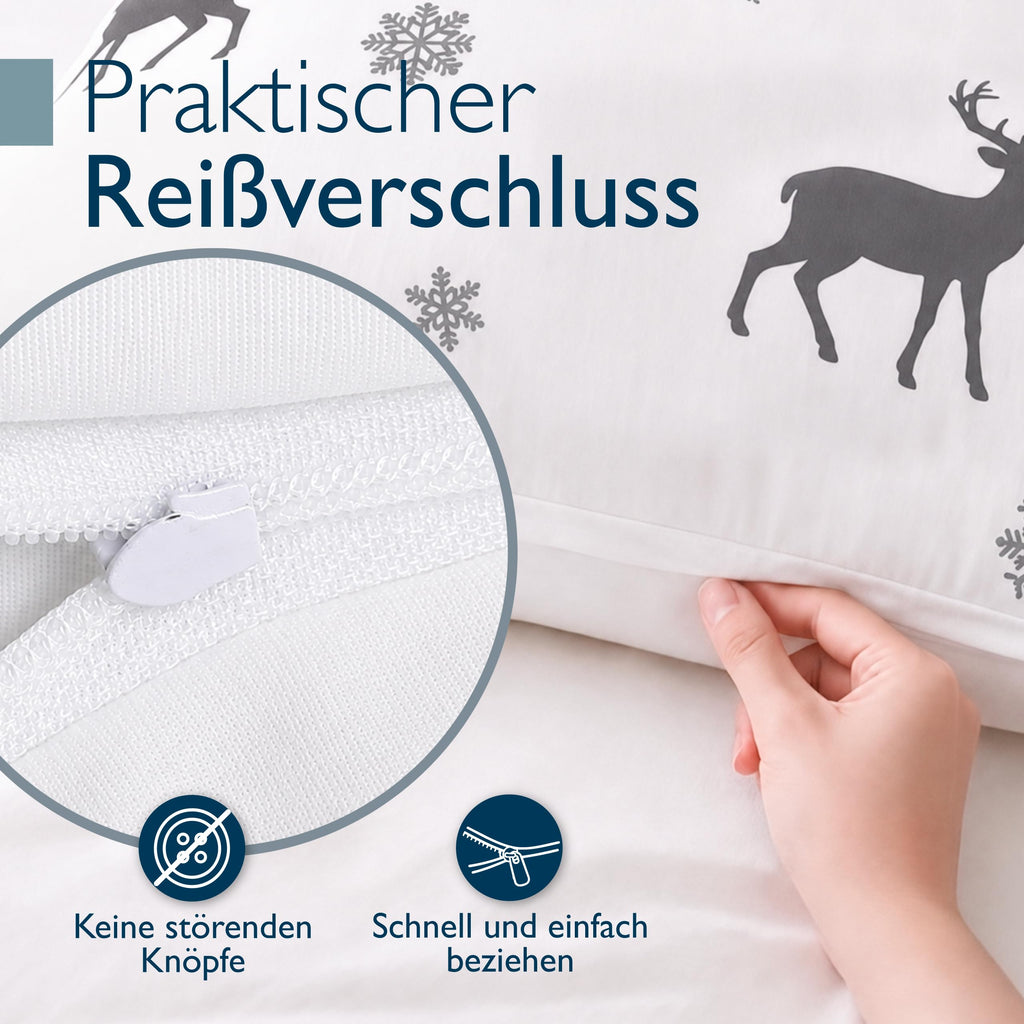 Beautissu Biber Bettwäsche 2tlg Winter Rentiermotiv 100% Baumwolle