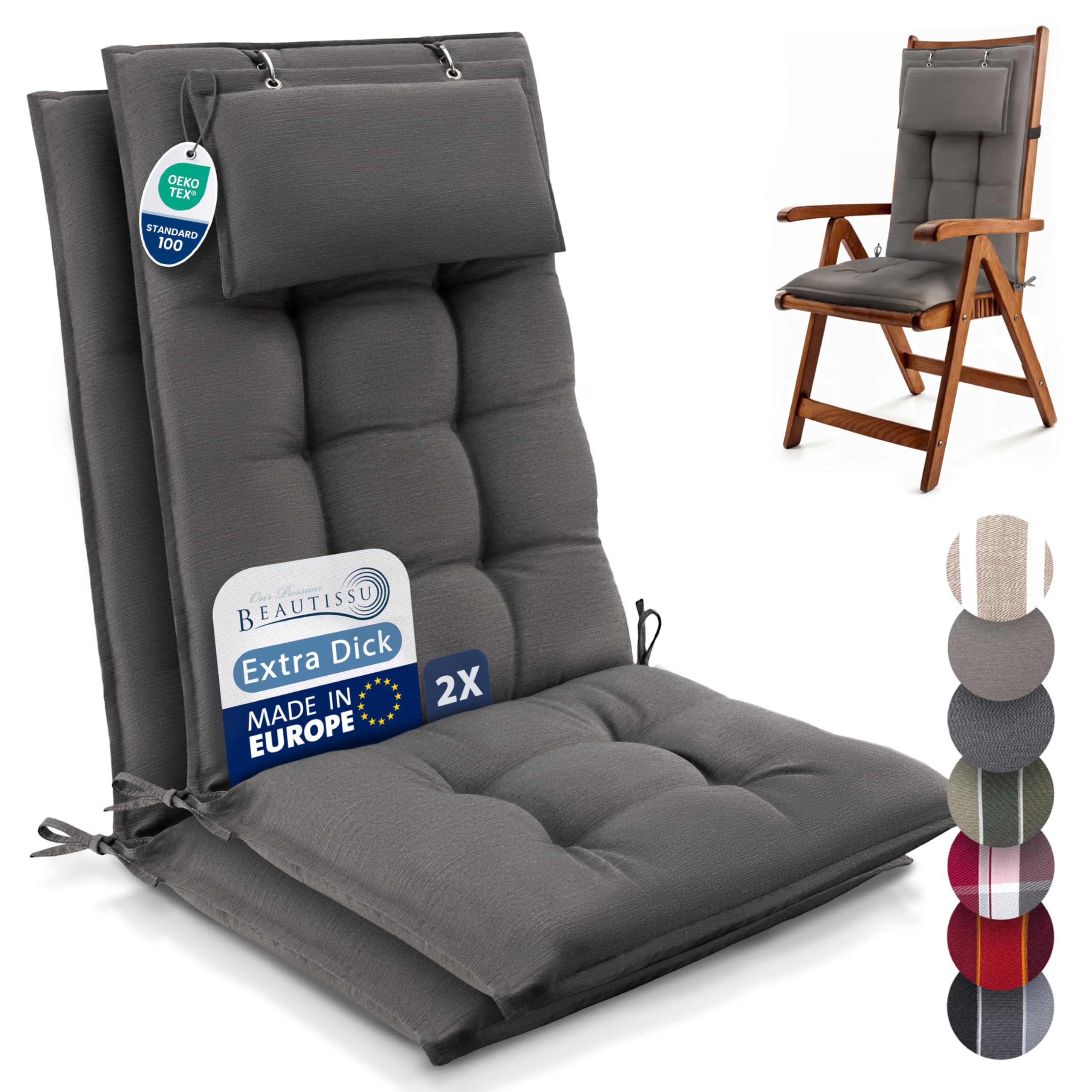 Beautissu 6er Set Premium Hochlehner Auflage Kopfpolster 120x50cm Sun-HL