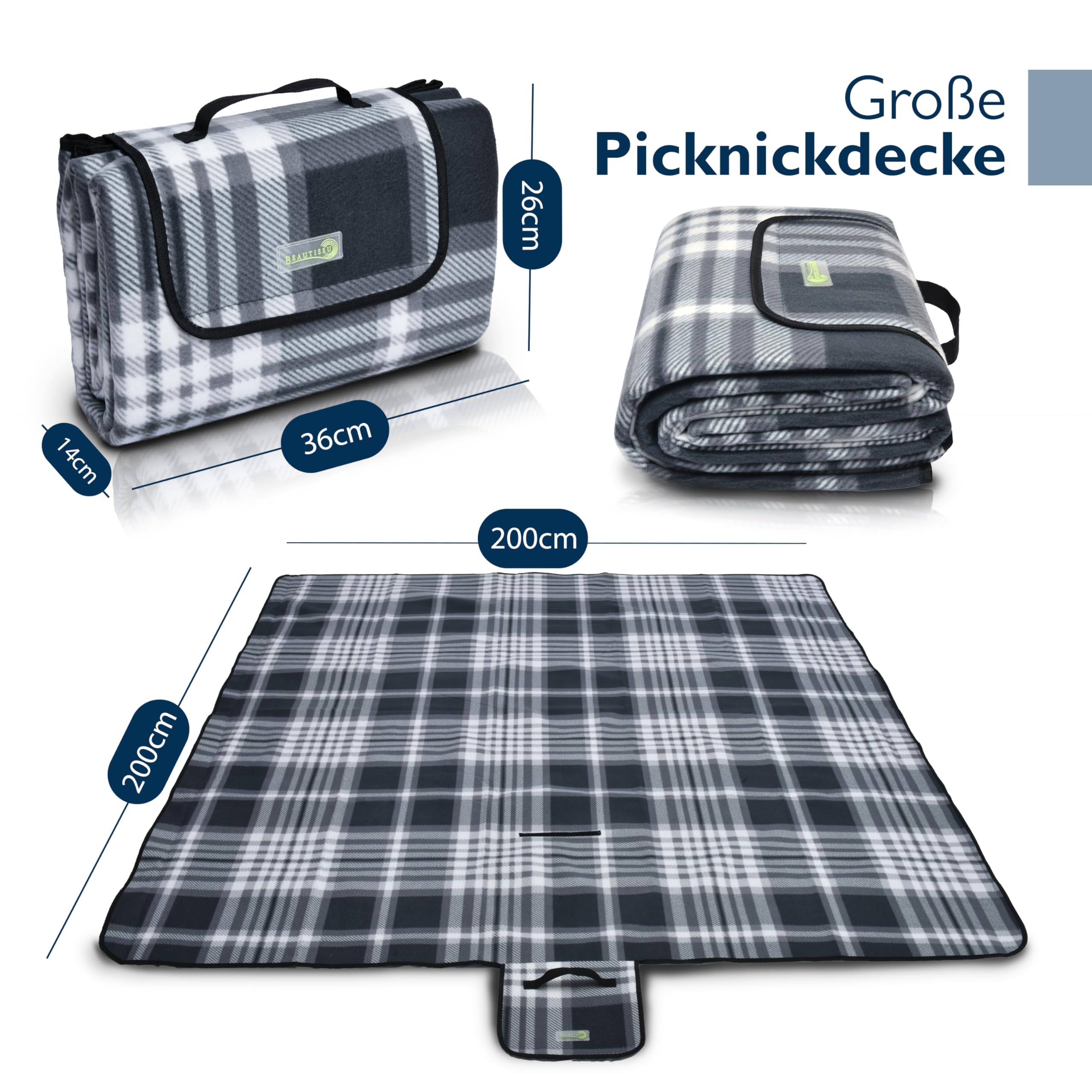 Beautissu XXL Picknickdecke Wasserdicht Isoliert Bella