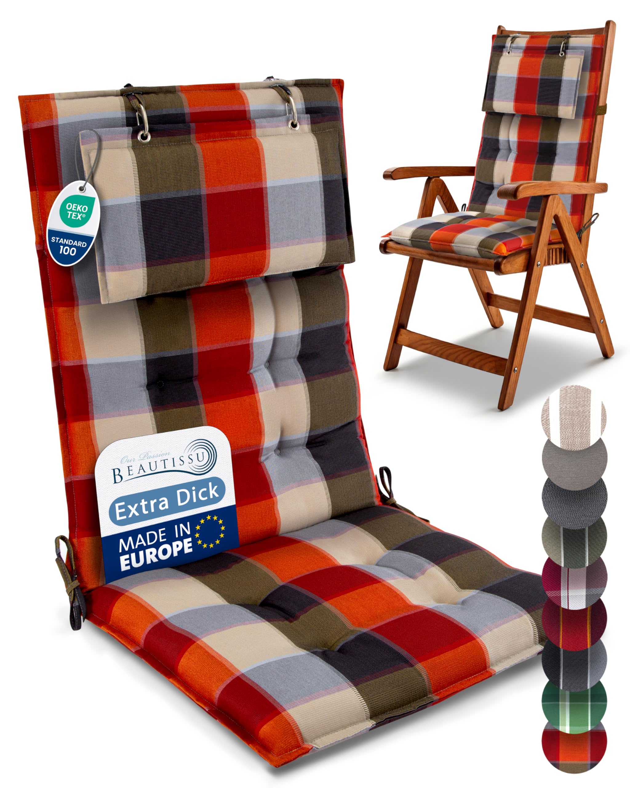 Beautissu 6er Set Premium Hochlehner Auflage Kopfpolster 120x50cm Sun-HL