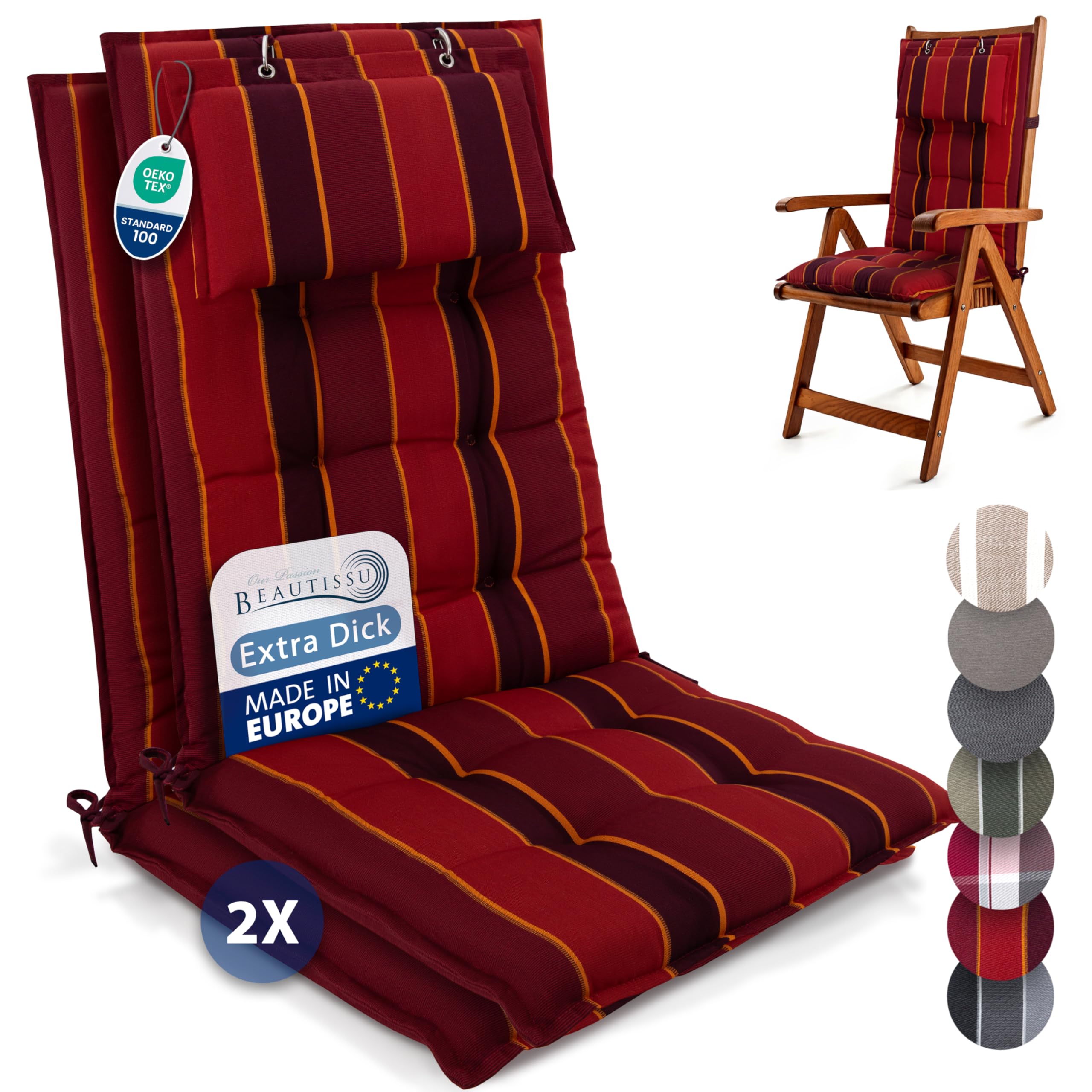 Beautissu 6er Set Premium Hochlehner Auflage Kopfpolster 120x50cm Sun-HL