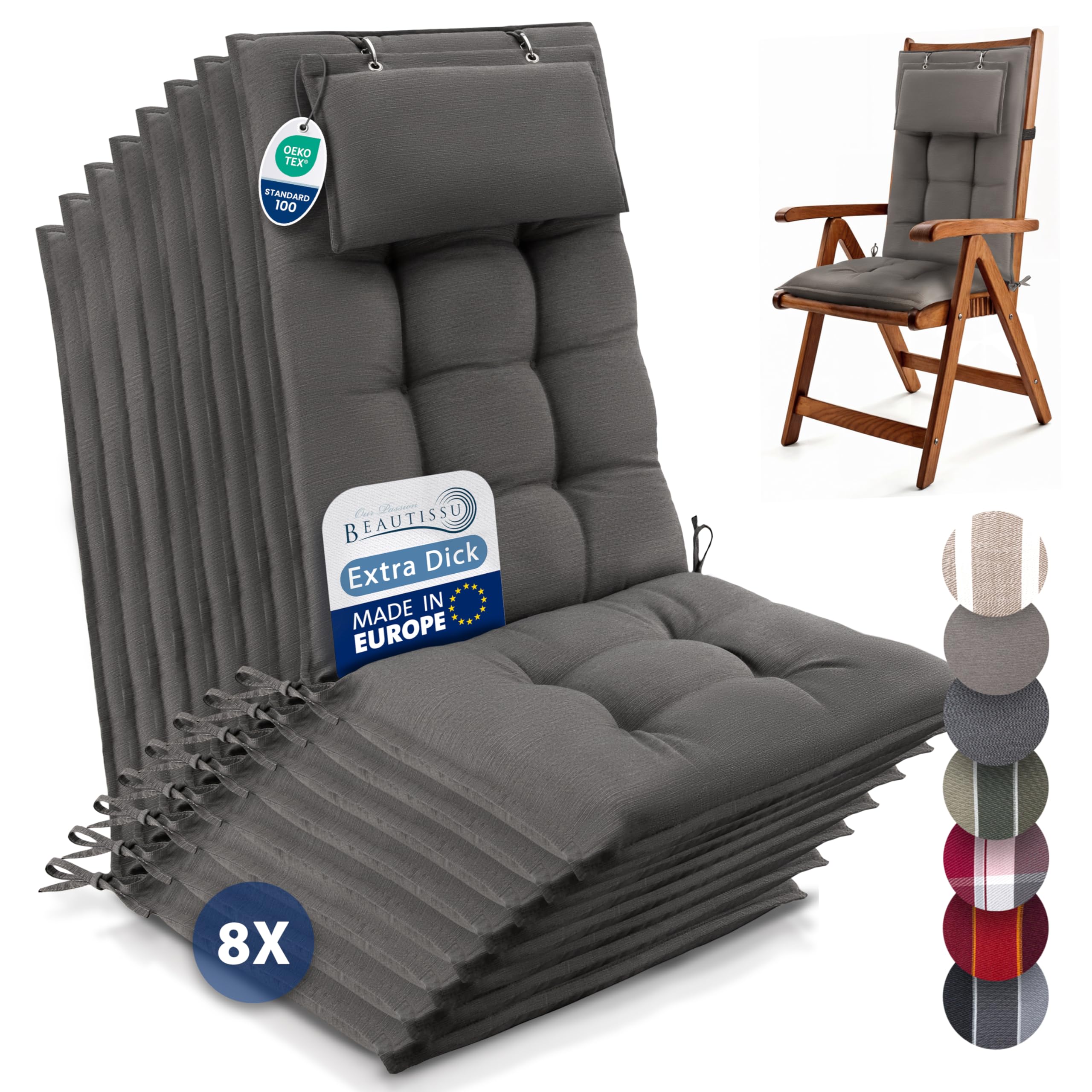 Beautissu 6er Set Premium Hochlehner Auflage Kopfpolster 120x50cm Sun-HL
