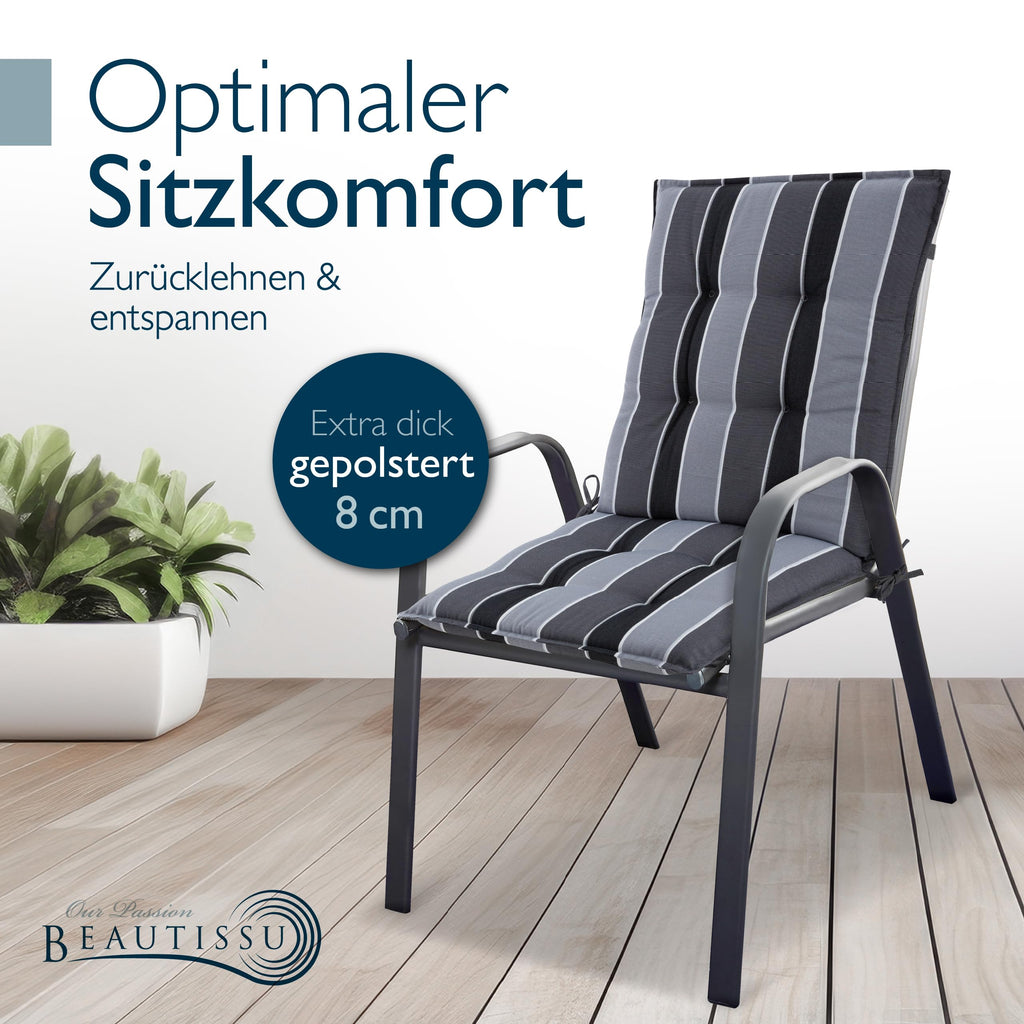 Beautissu Premium Niedriglehner Auflage Gartenstuhl 100x50cm Sun-NL