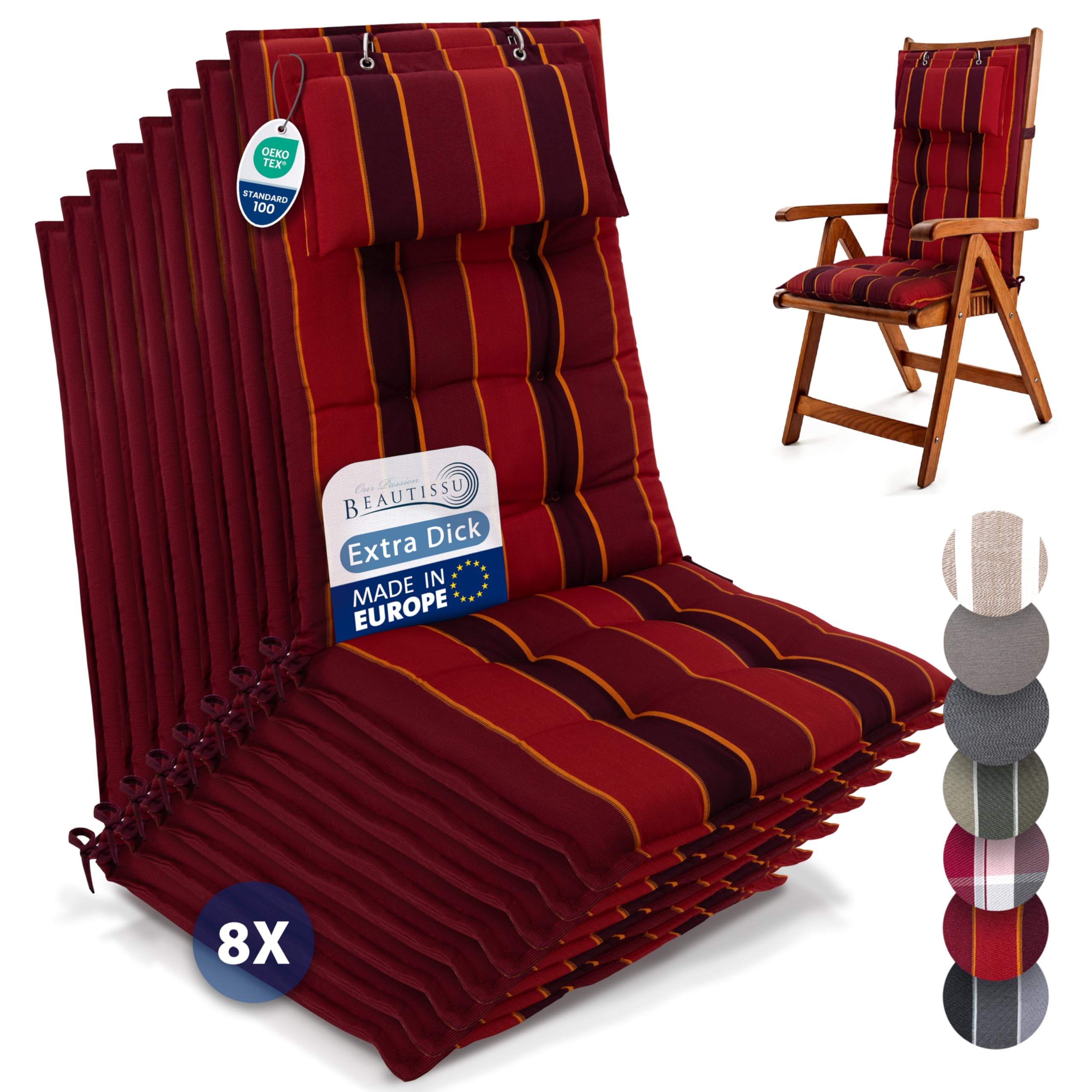 Beautissu 6er Set Premium Hochlehner Auflage Kopfpolster 120x50cm Sun-HL