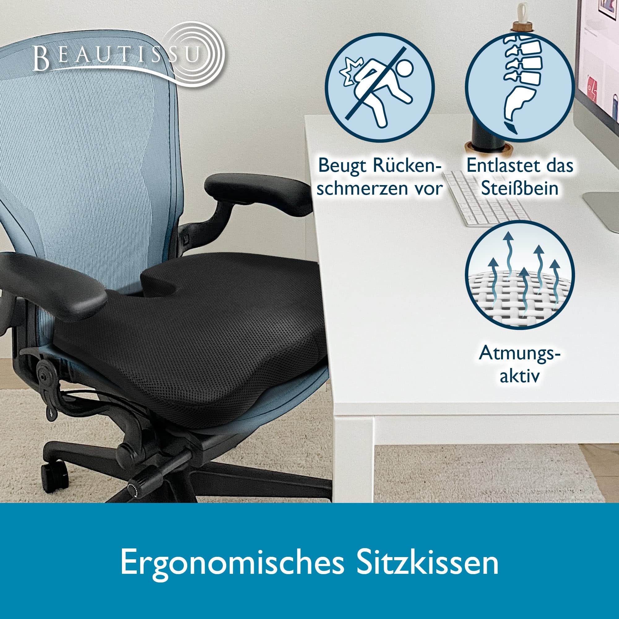 Beautissu Memory Foam Sitzkissen BeauErgo FS
